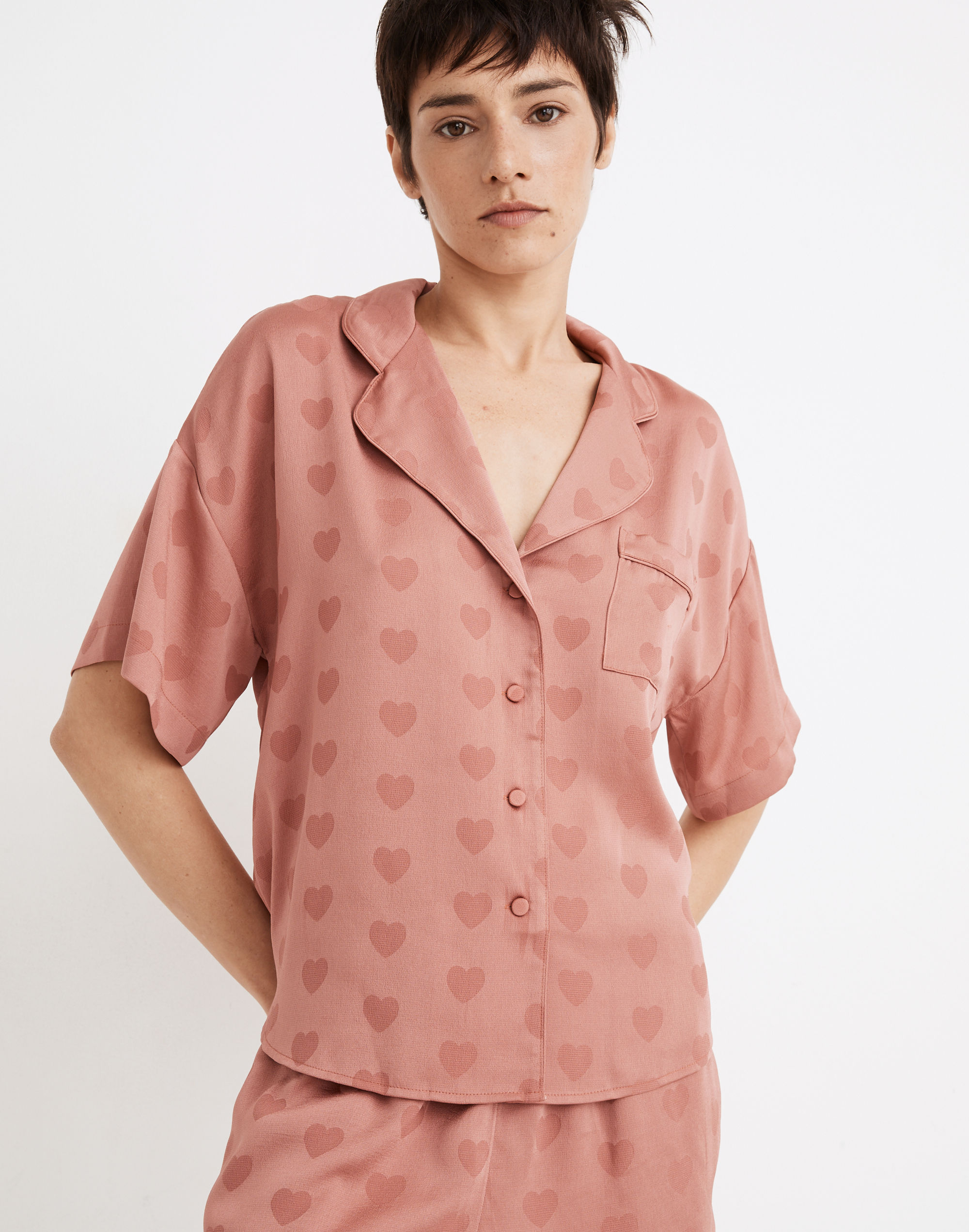 Heart Jacquard Oversized Pajama Shirt