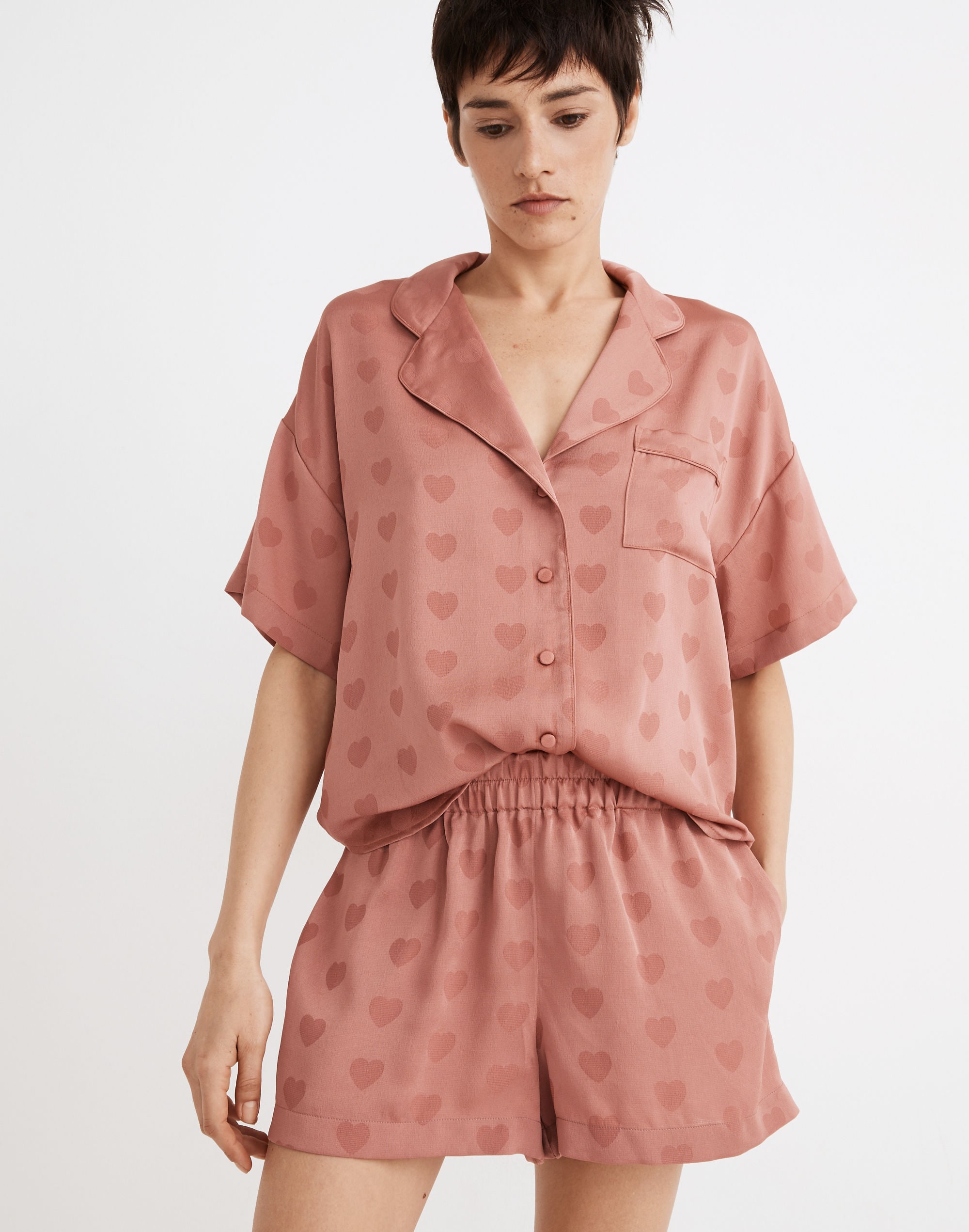 Heart Jacquard Oversized Pajama Shorts