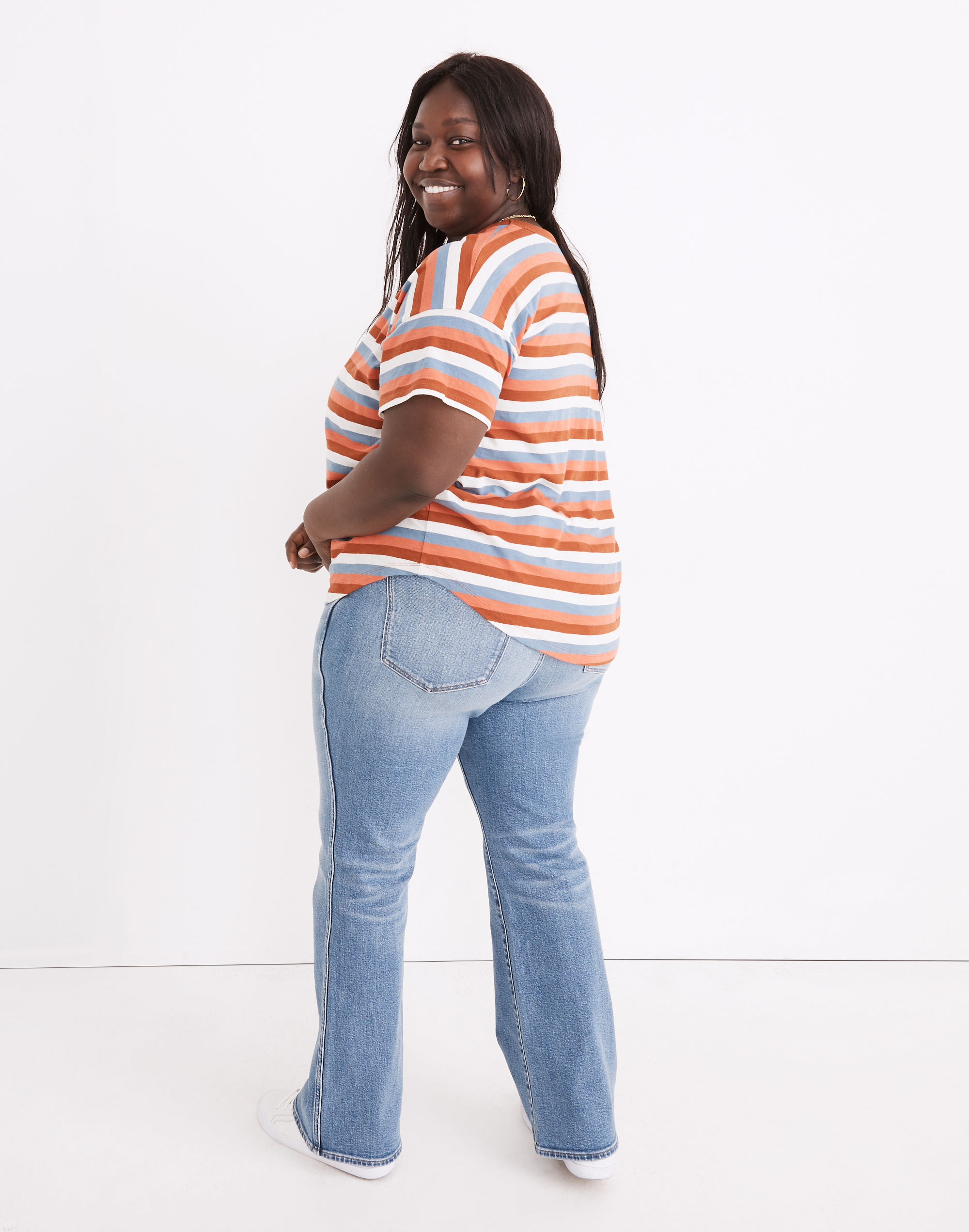 Whisper Cotton Rib-Crewneck Tee in Garner Stripe