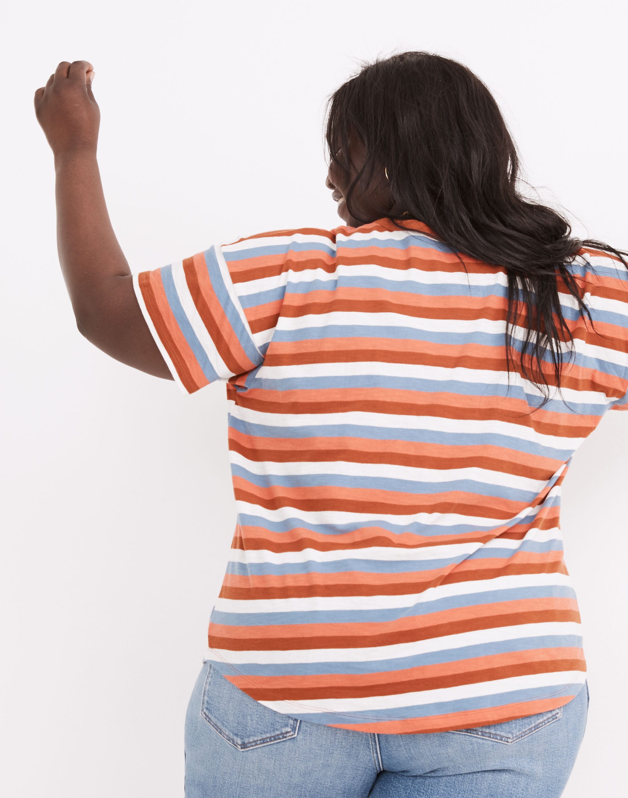 Whisper Cotton Rib-Crewneck Tee in Garner Stripe