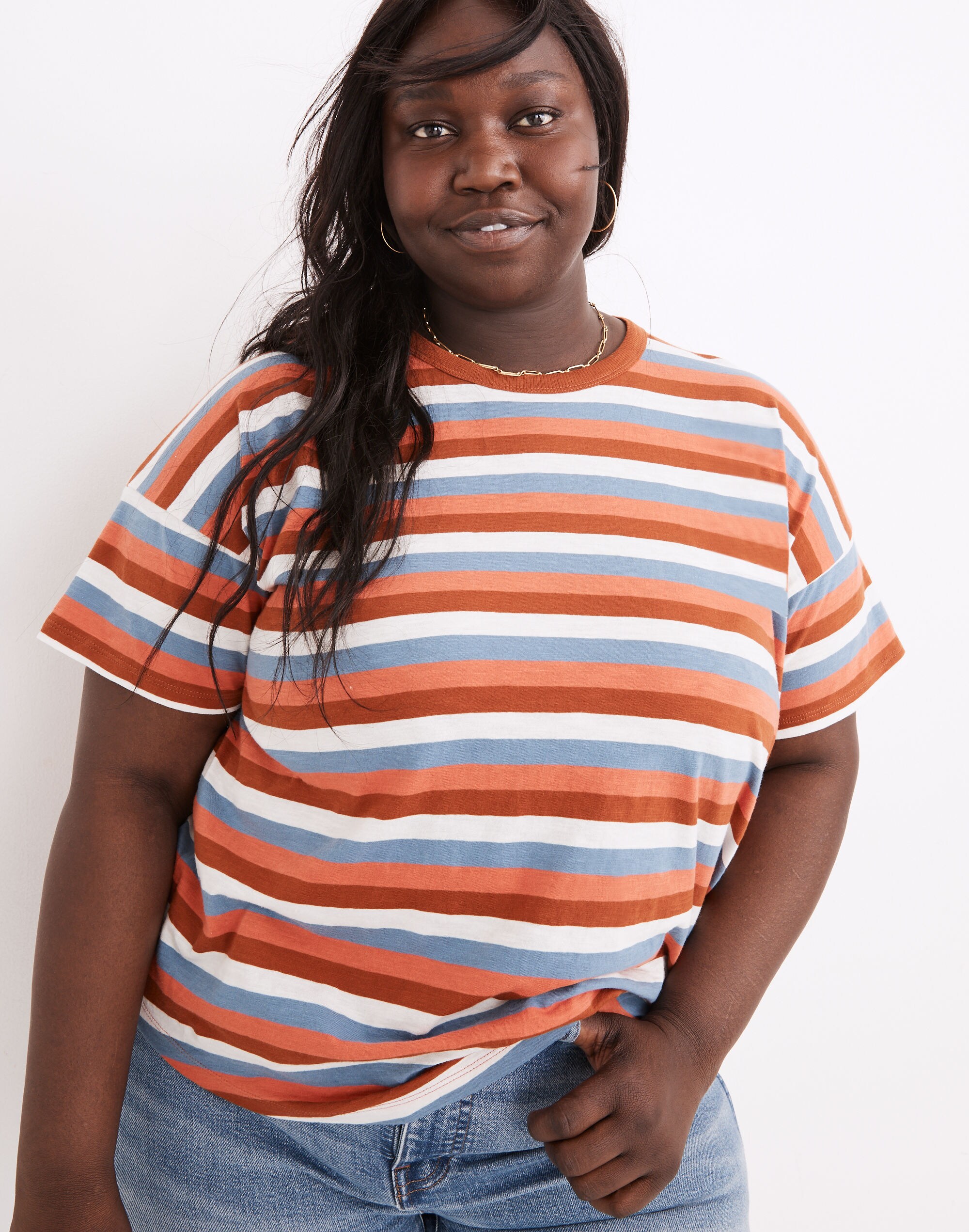 Whisper Cotton Rib-Crewneck Tee in Garner Stripe