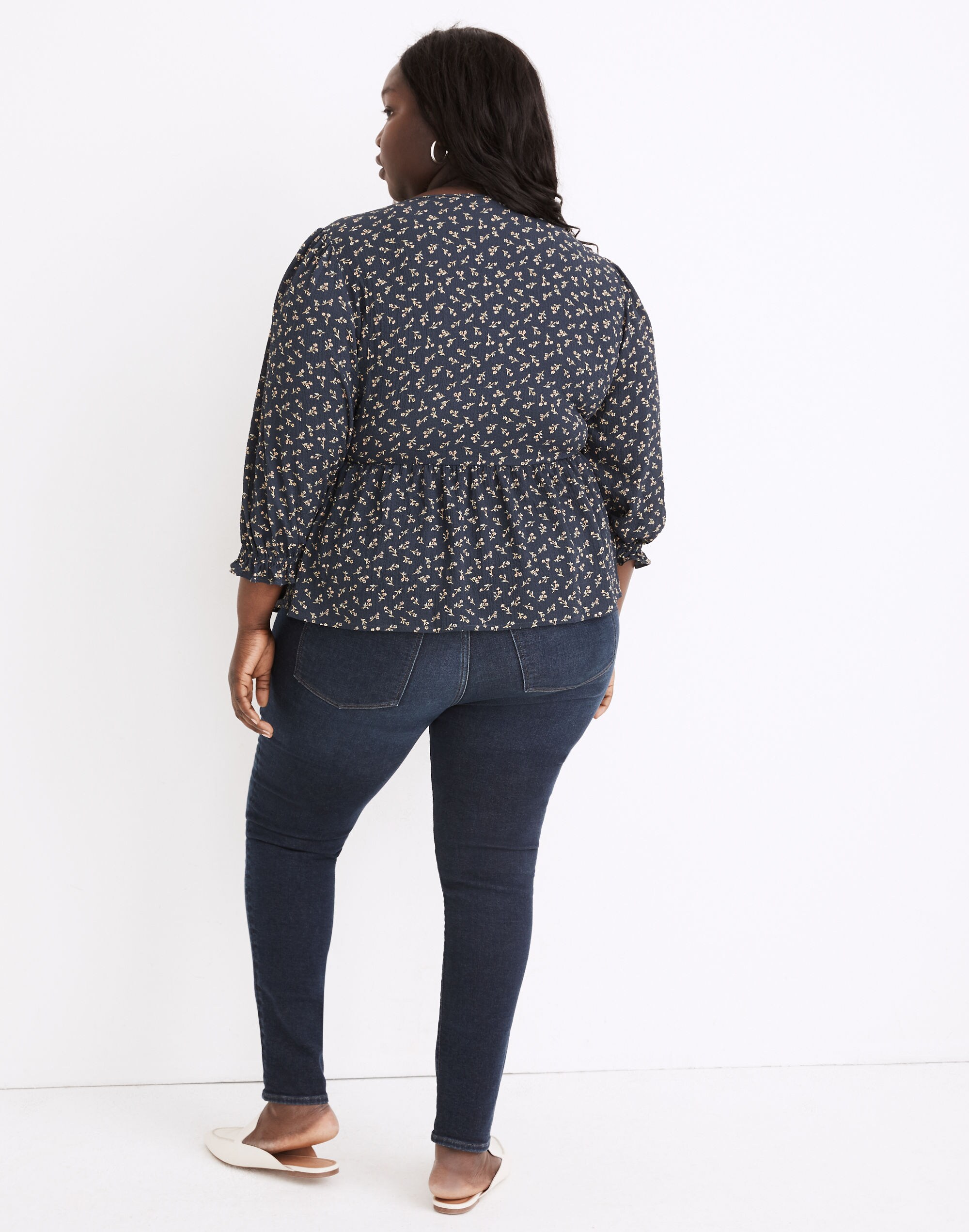 Plus Puff-Sleeve Peplum Wrap Top in Spring Fling