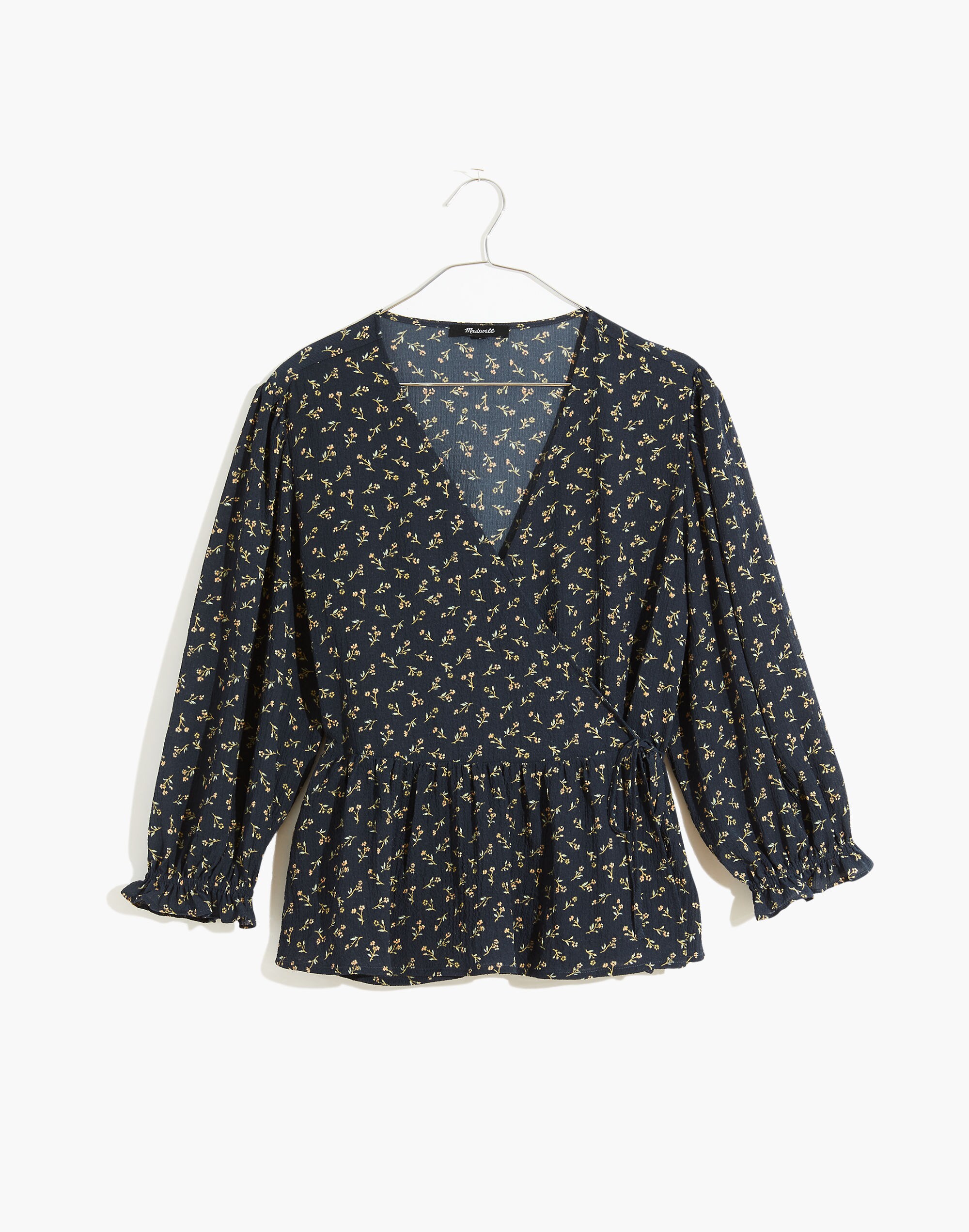 Plus Puff-Sleeve Peplum Wrap Top in Spring Fling