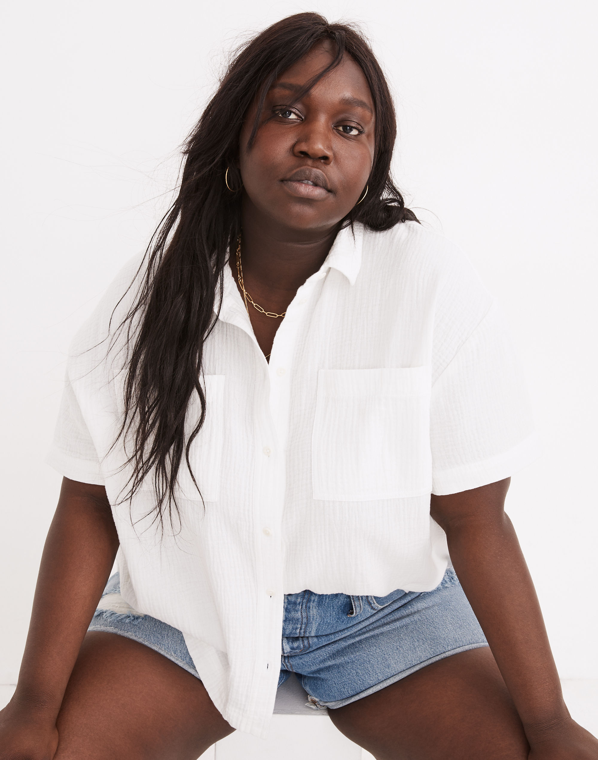 Plus Crinkle Gauze Central Tunic Shirt