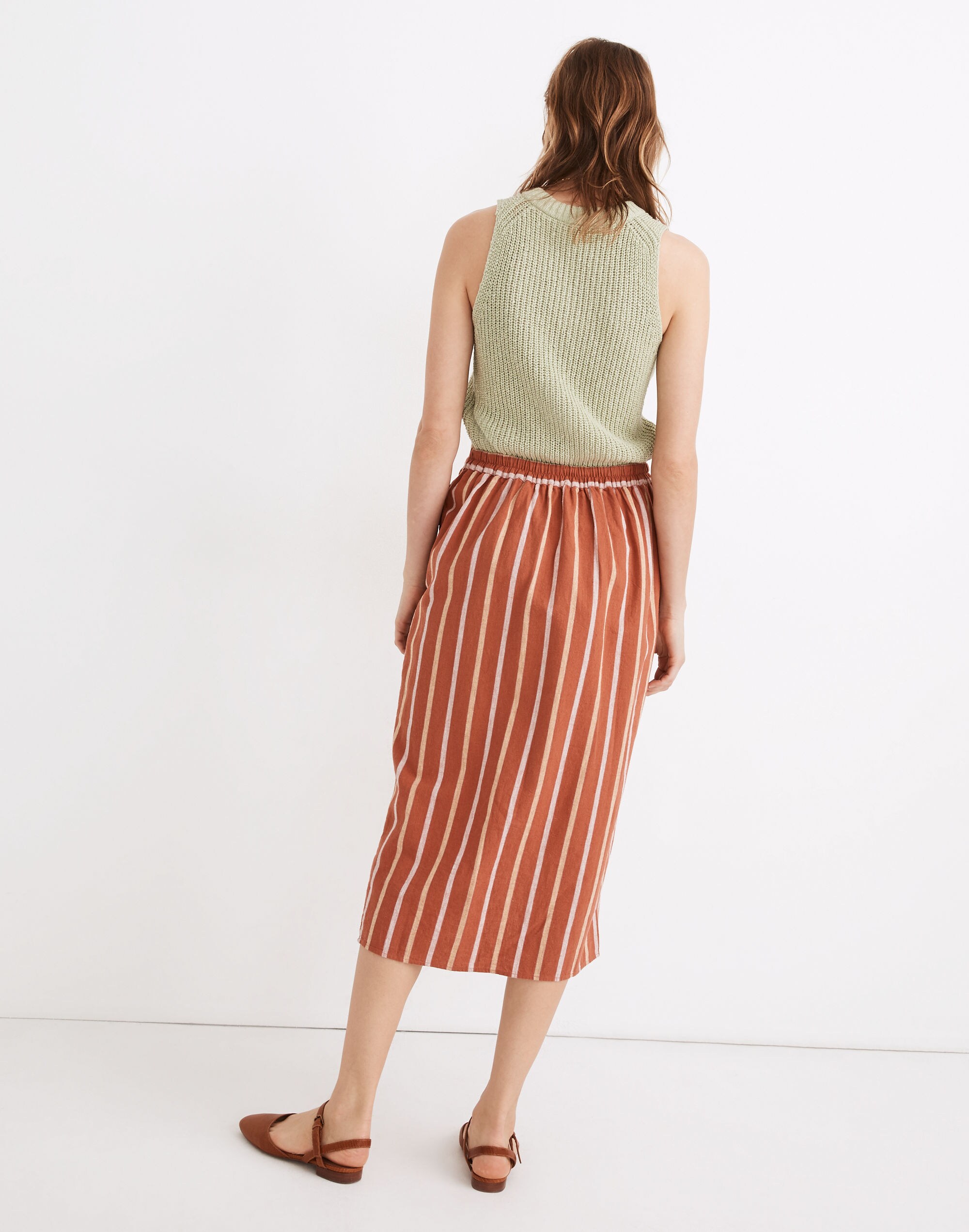 Linen-Cotton Overlay Skirt in Stripe