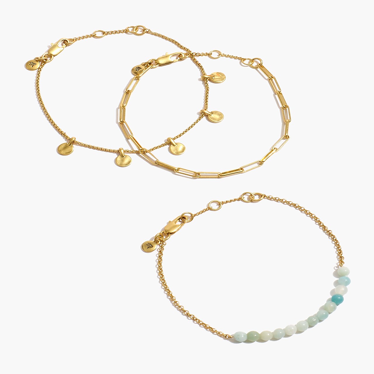 MADEWELL THREE-PACK AMAZONITE BEADED CHAIN BRACELET SET