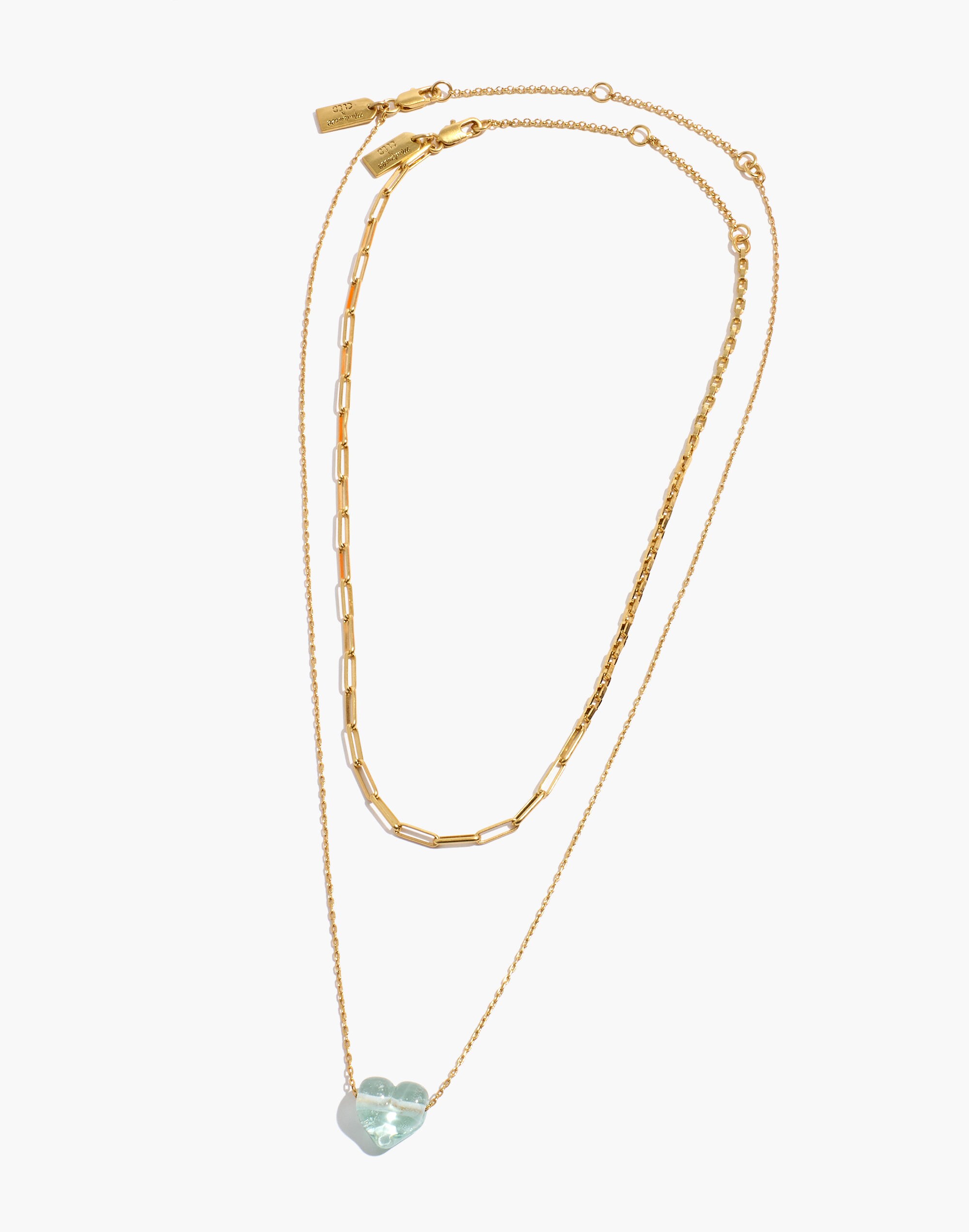 Madewell x CLED&reg; Upcycled Glass Heart Necklace Set in faded green multi image 3