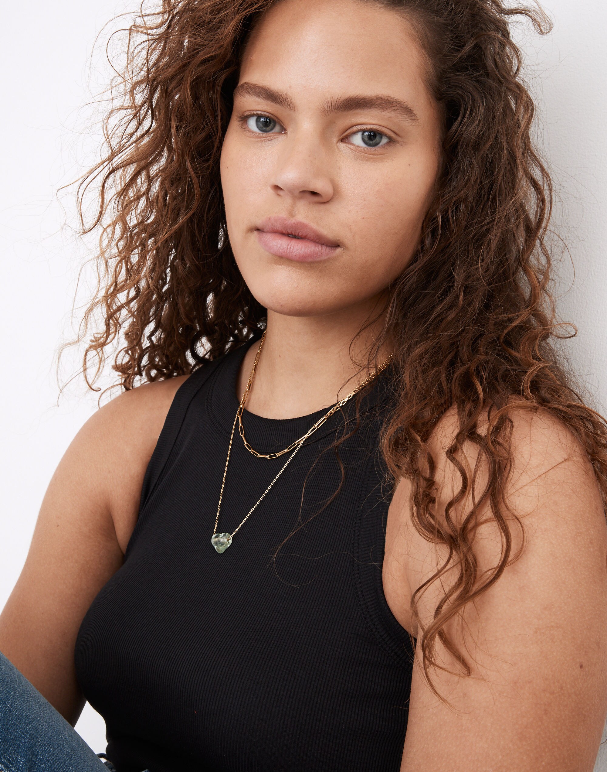 Madewell x CLED&reg; Upcycled Glass Heart Necklace Set in faded green multi image 2