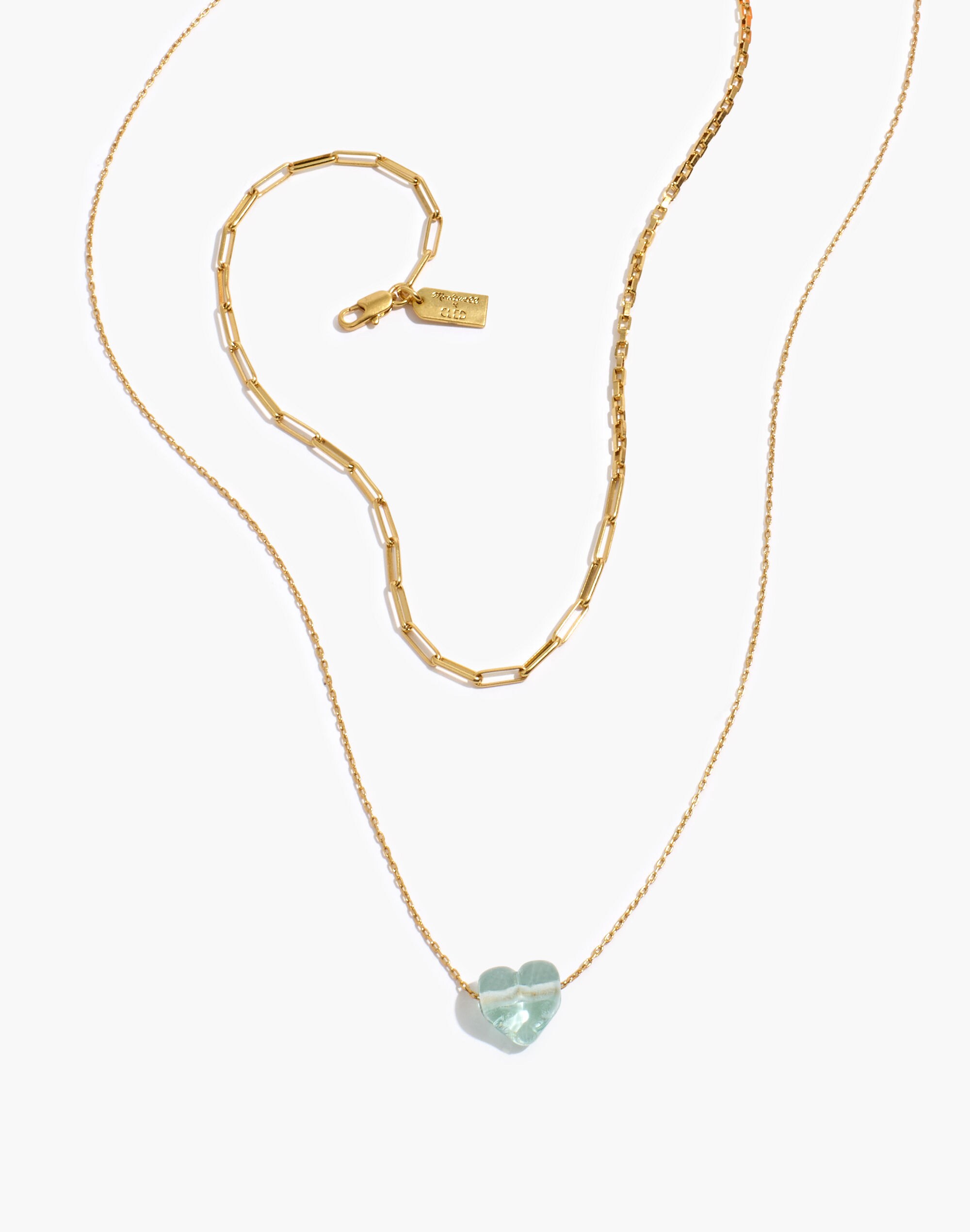 Madewell x CLED&reg; Upcycled Glass Heart Necklace Set in faded green multi image 1