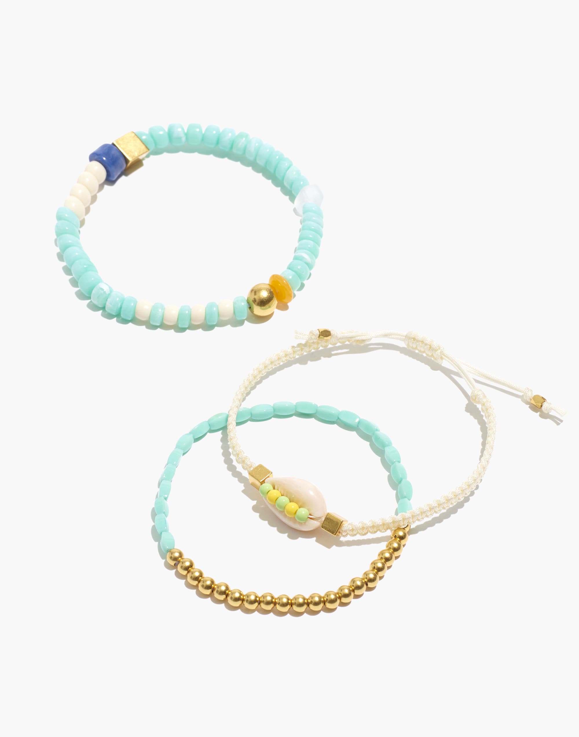 Three-Pack Cowrie Shell Beaded Bracelet Set