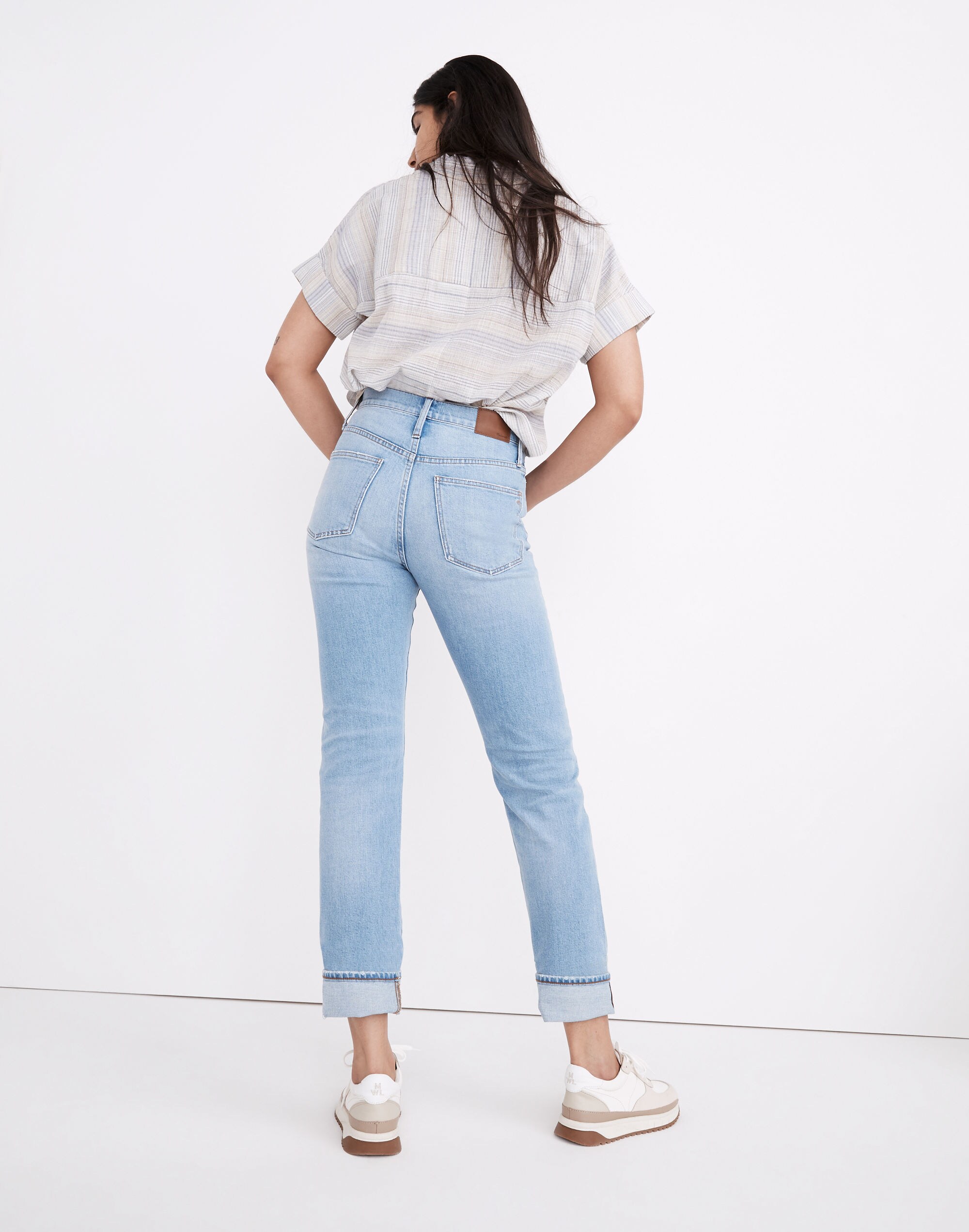 Petite Classic Straight Jeans in Sayles Wash: Pride Rainbow Selvedge Edition
