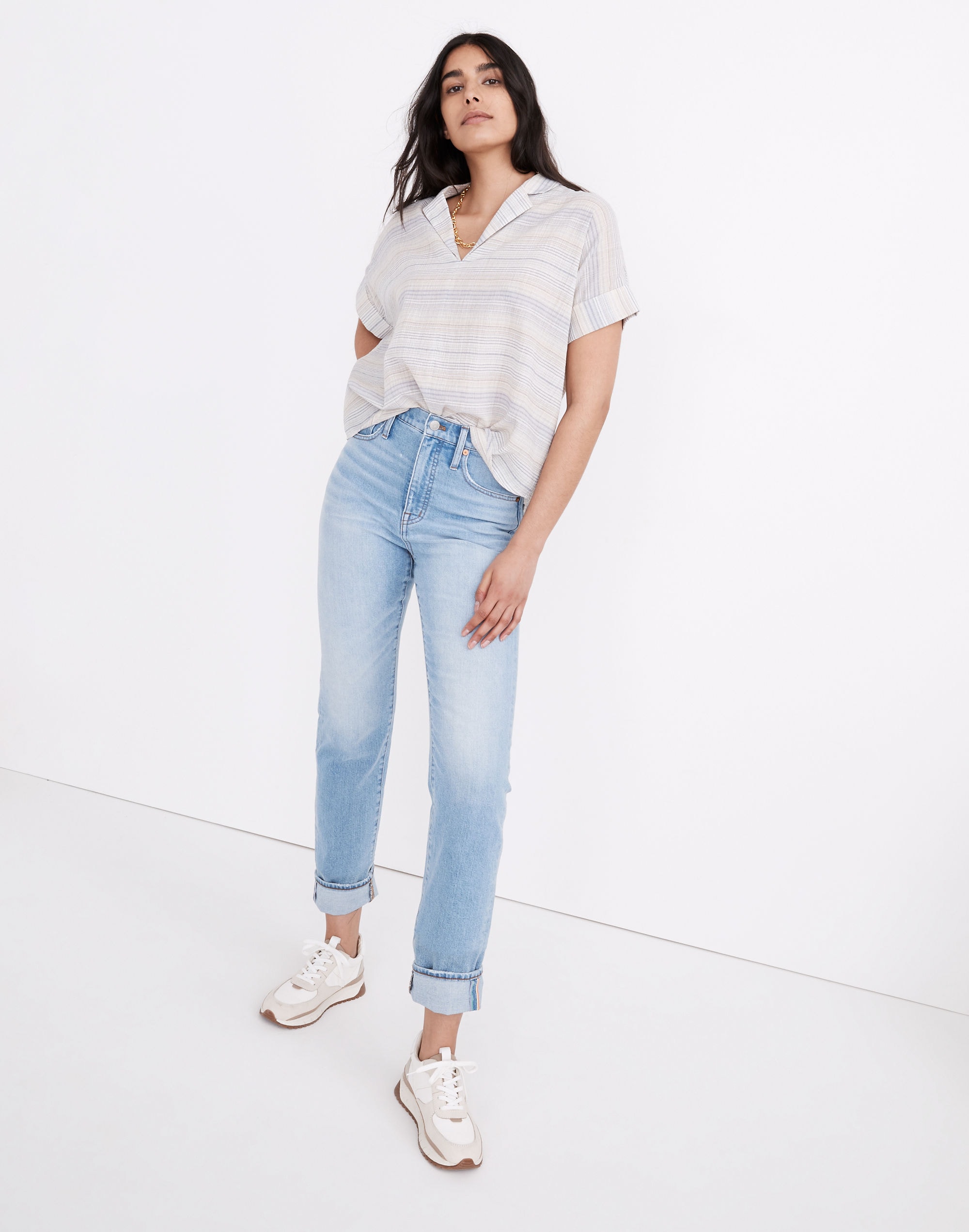 Petite Classic Straight Jeans in Sayles Wash: Pride Rainbow Selvedge Edition