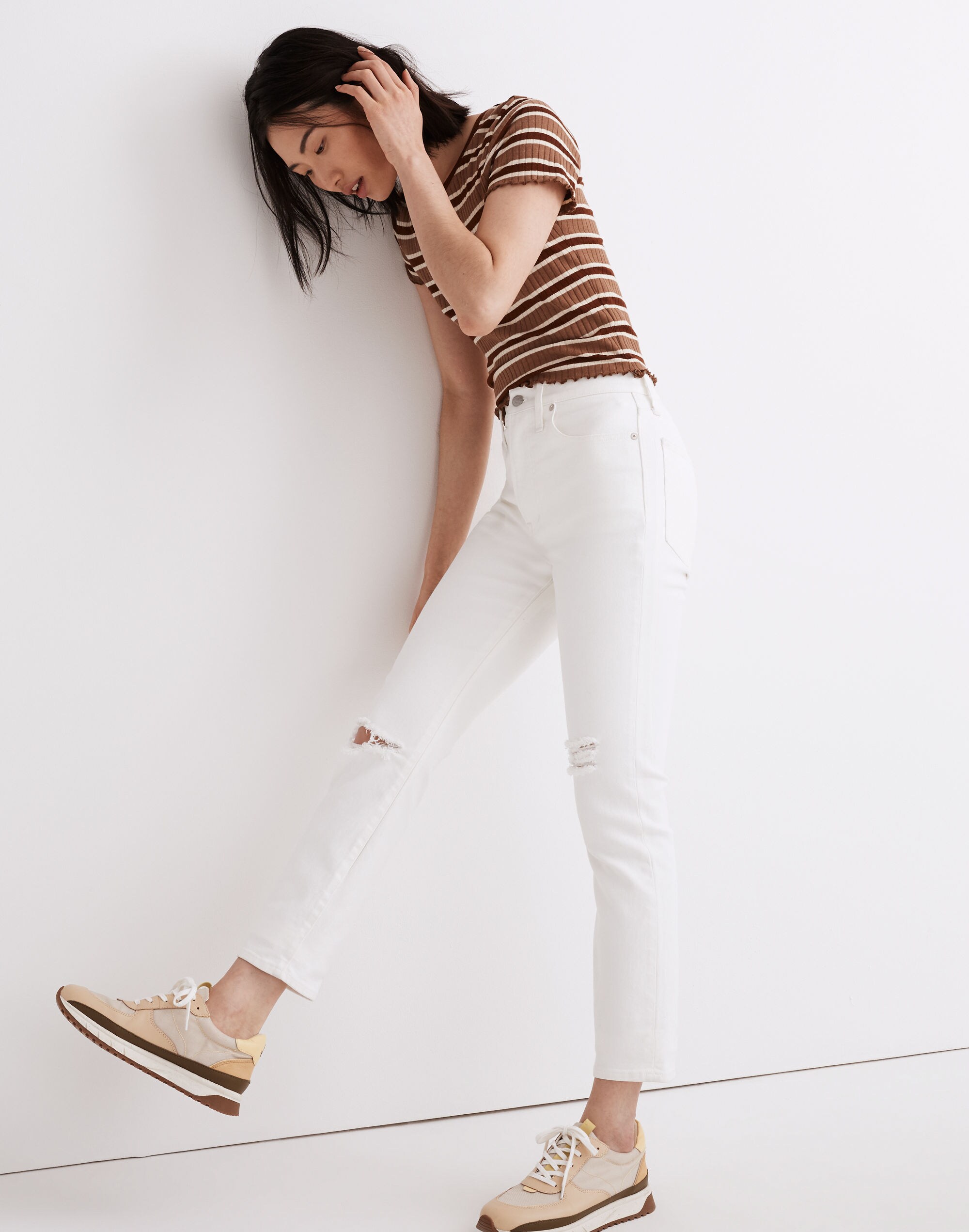 The Perfect Vintage Crop Jean in Tile White: Knee-Rip Edition