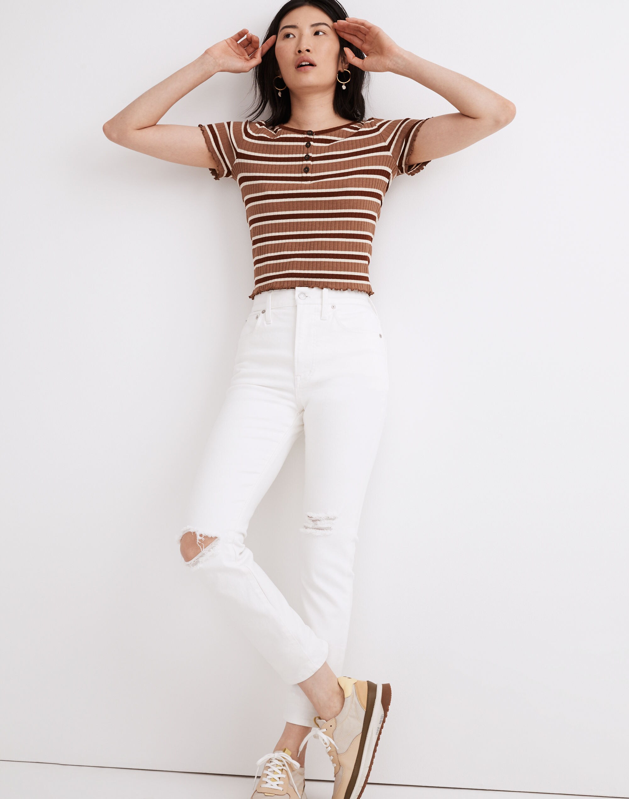 The Perfect Vintage Crop Jean in Tile White: Knee-Rip Edition