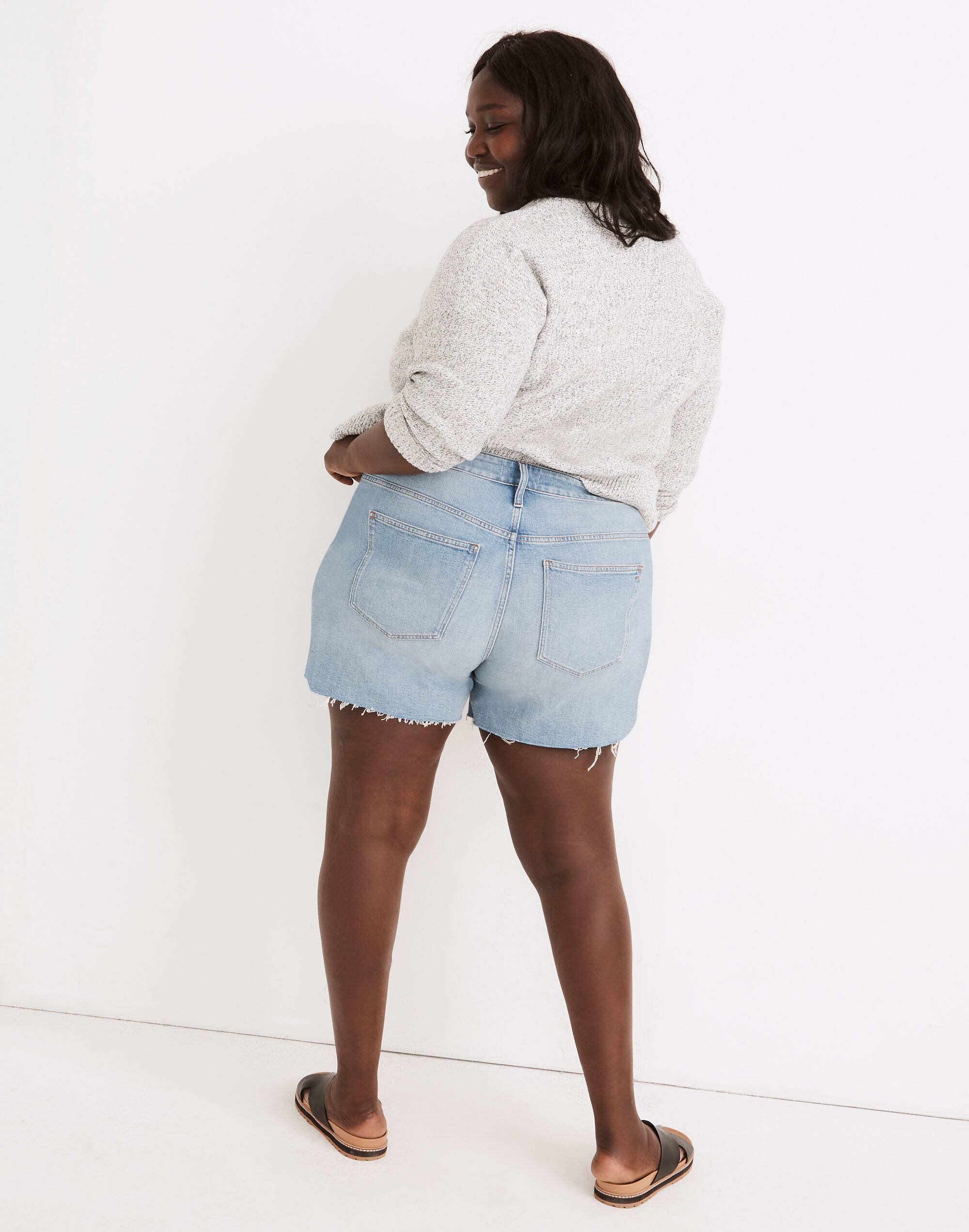 Plus High-Rise Denim Shorts in Watt Wash: Summerweight Edition
