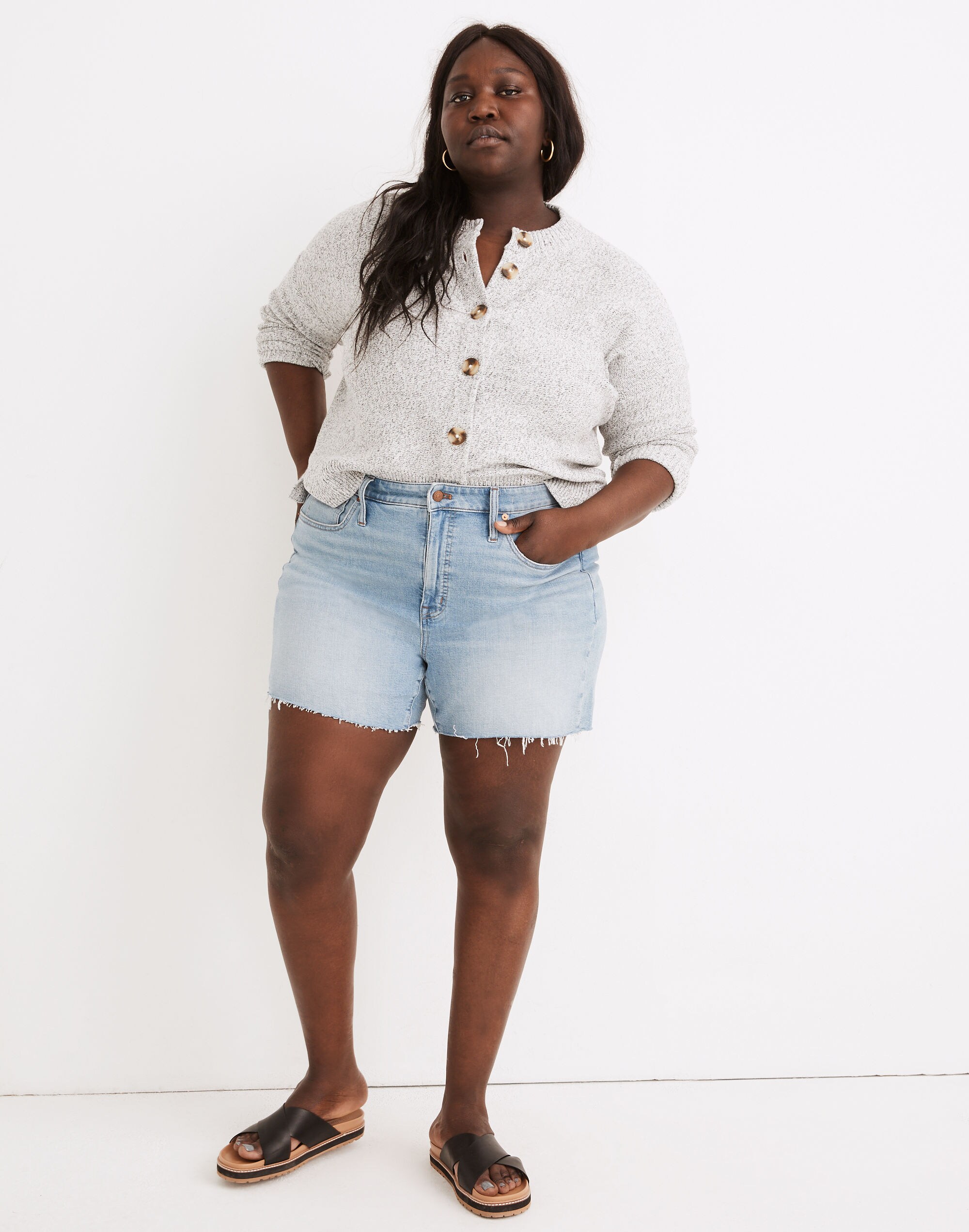 Plus High-Rise Denim Shorts in Watt Wash: Summerweight Edition