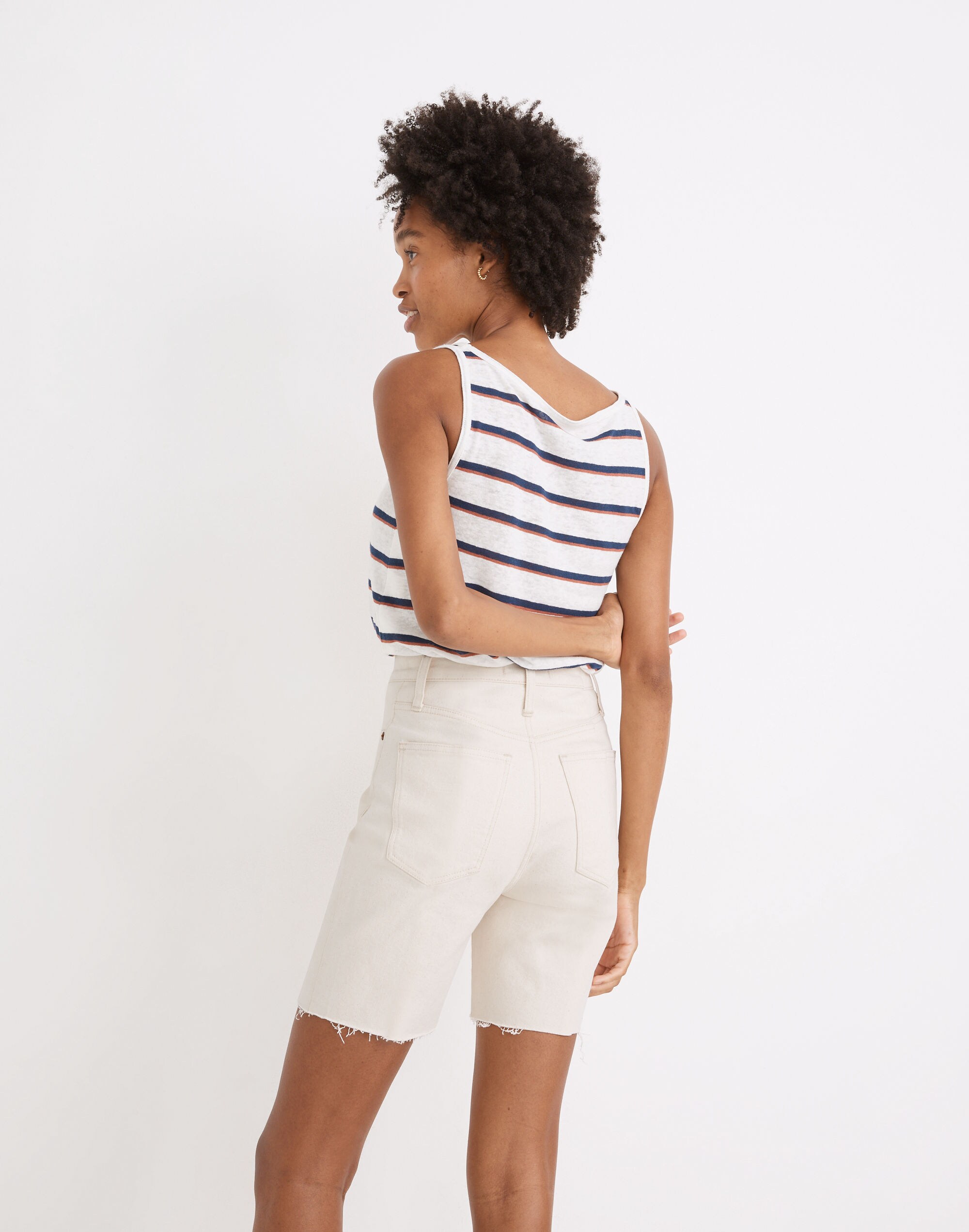 High-Rise Mid-Length Denim Shorts in Vintage Canvas Wash