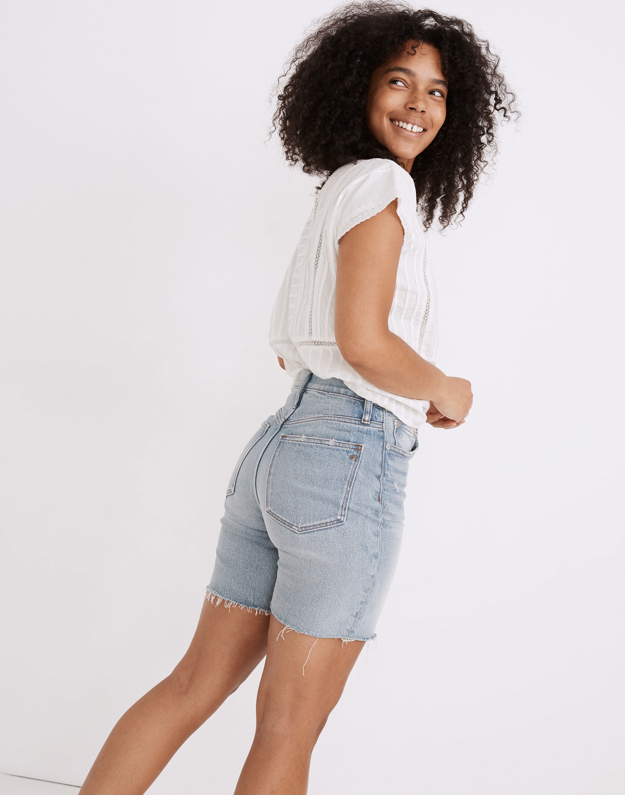 High-Rise Mid-Length Denim Shorts Woodvale Wash: TENCEL&trade; Denim Edition