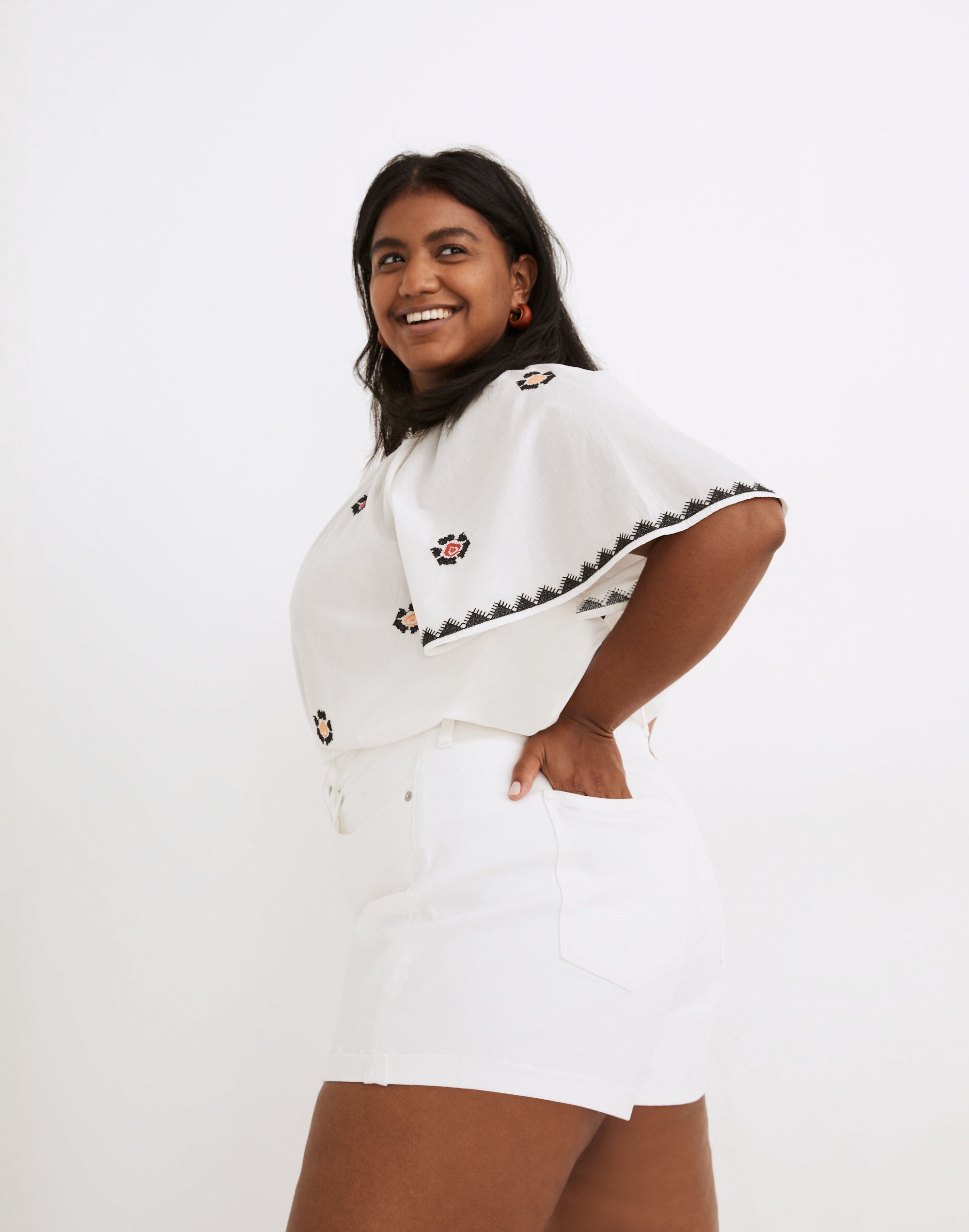 Plus High-Rise Denim Shorts in Tile White