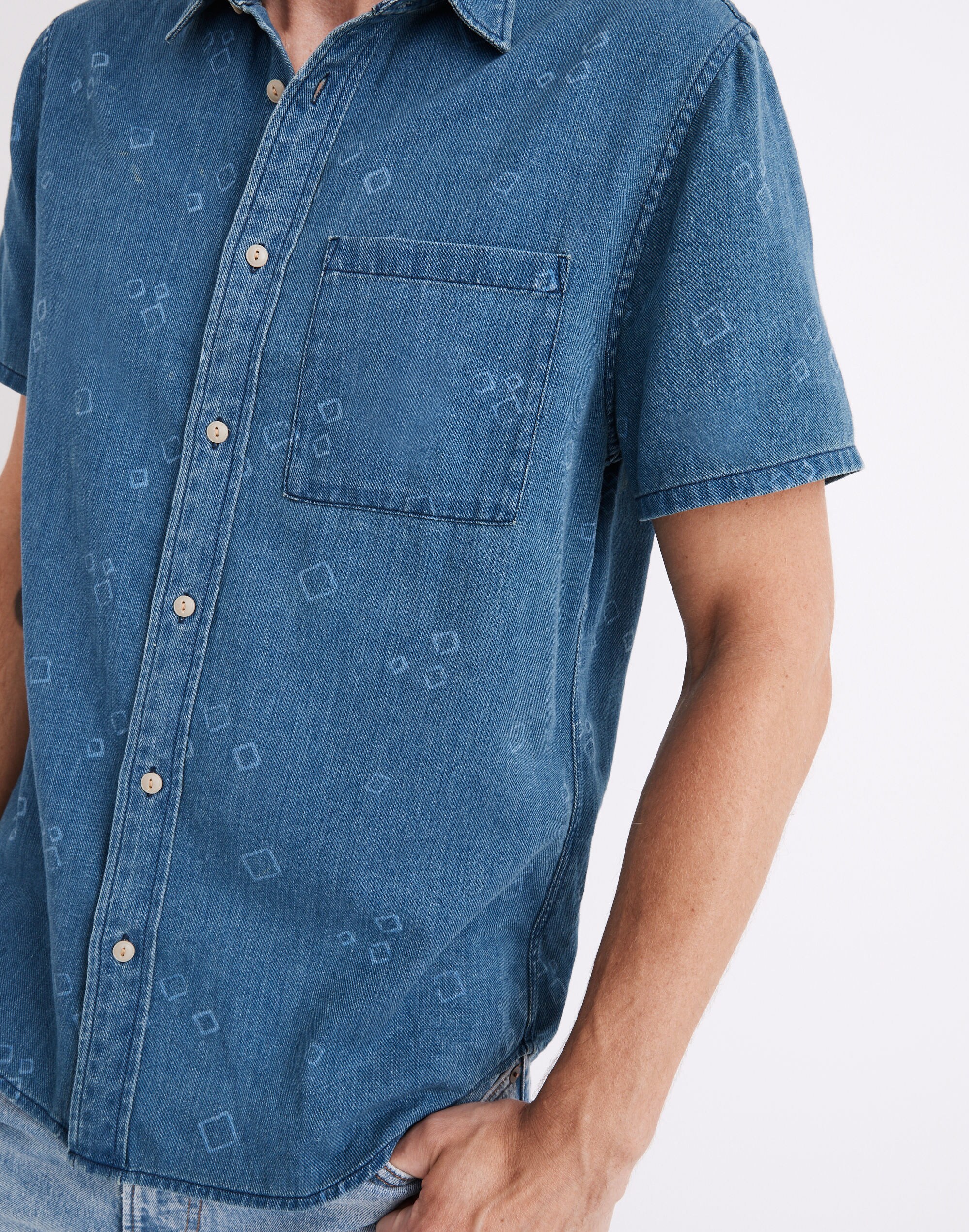 Indigo Perfect Short-Sleeve Shirt in Mini Squares