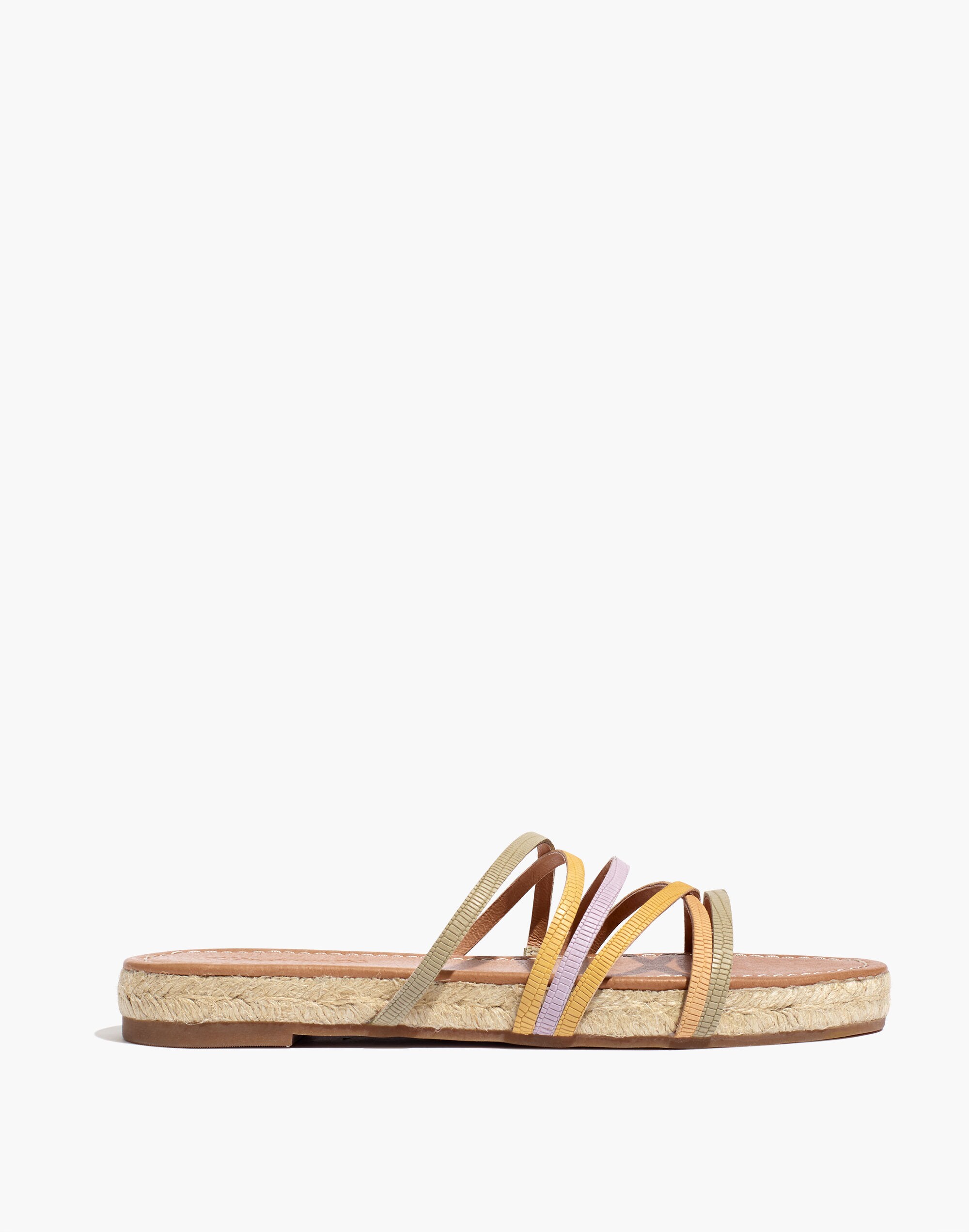 The Kathryn Espadrille Slide Sandal in Colorblock Snake Embossed Leather