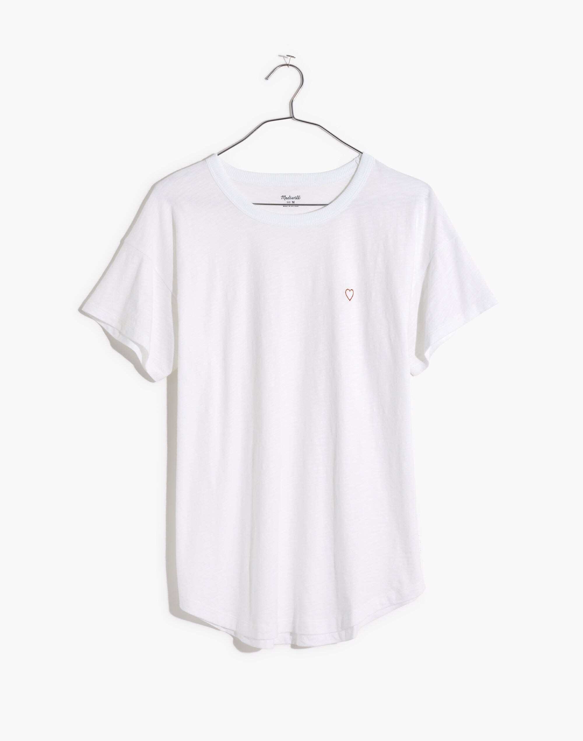 Heart Embroidered Whisper Cotton Rib-Crewneck Tee