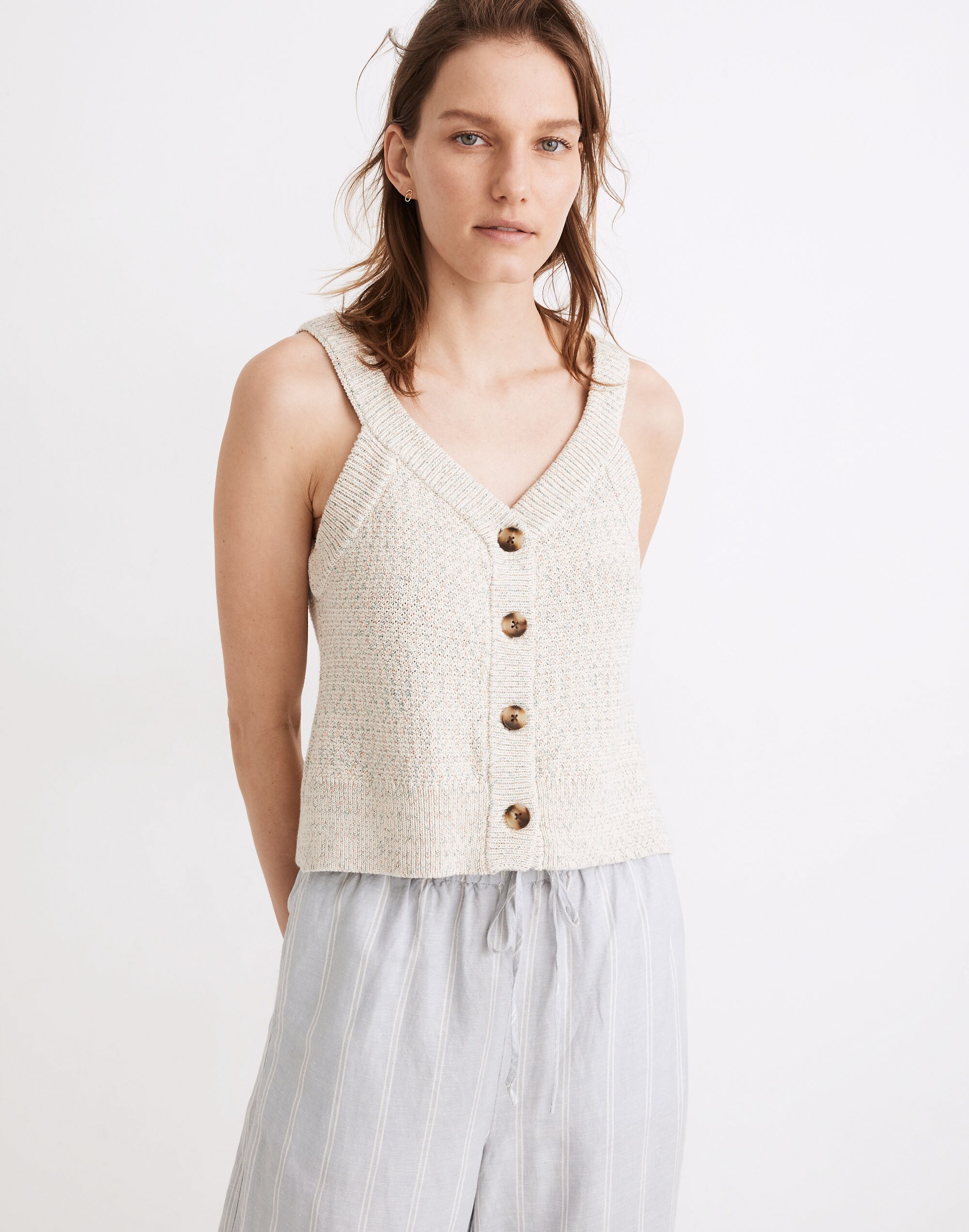 Rainbow Marled Wakefield Button-Front Sweater Tank
