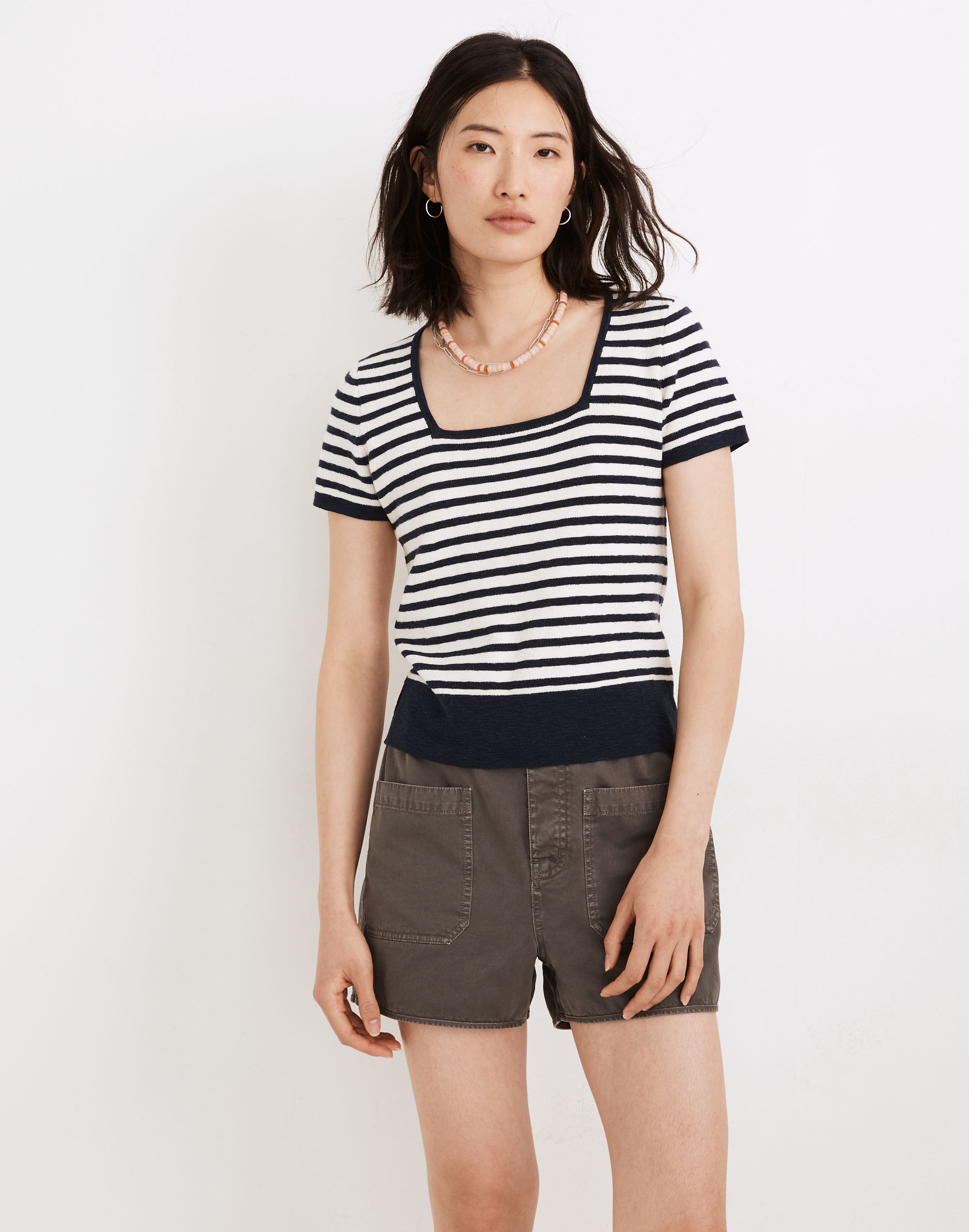 Square-Neck Sweater Tee in Stripe