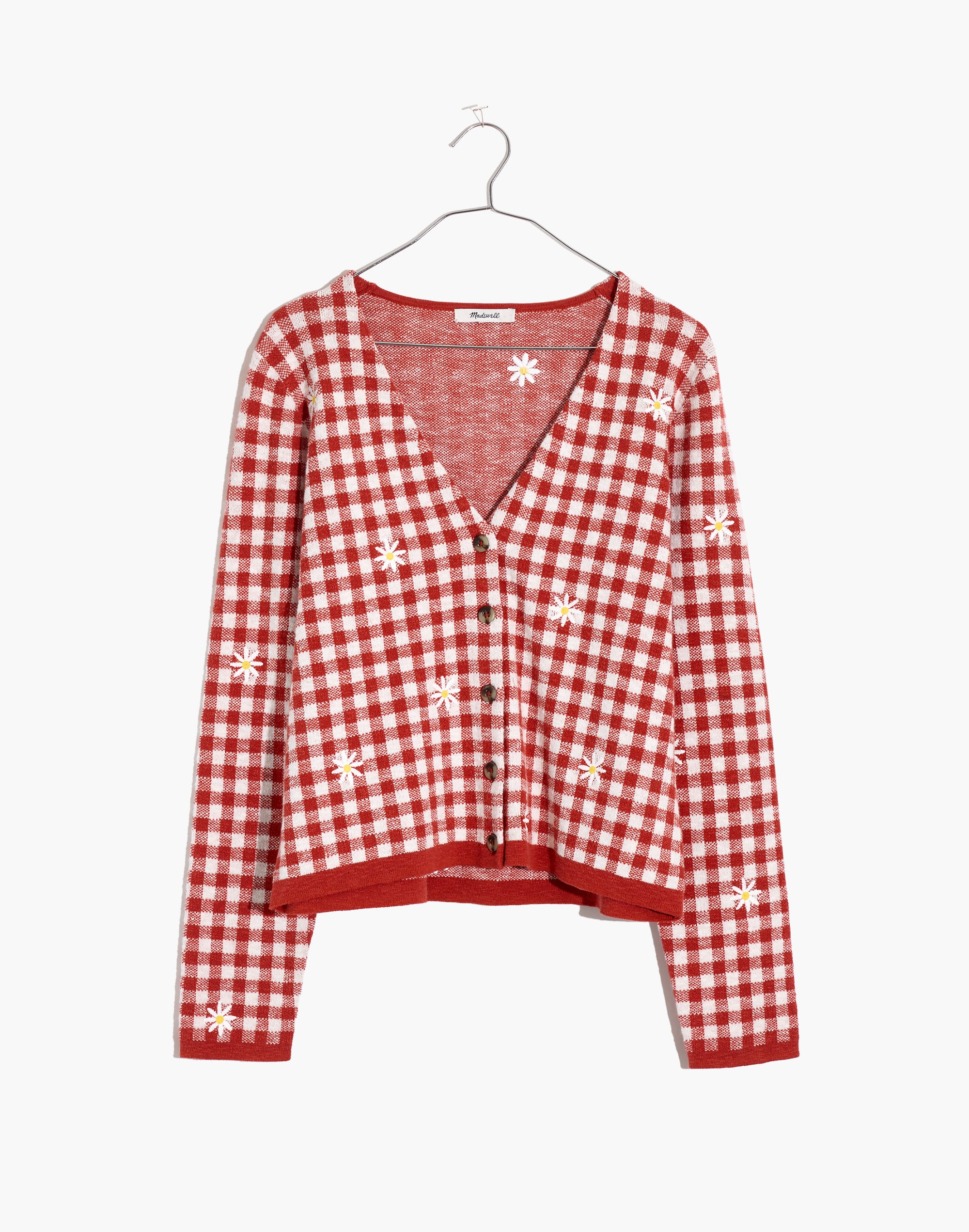 Daisy Embroidered Gingham Cardigan Sweater