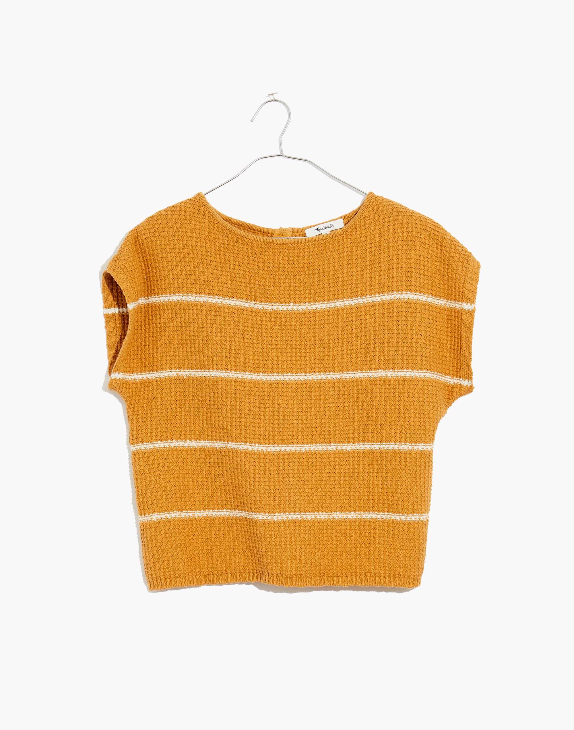 Boatneck Button-Back Sweater Tee in Stripe