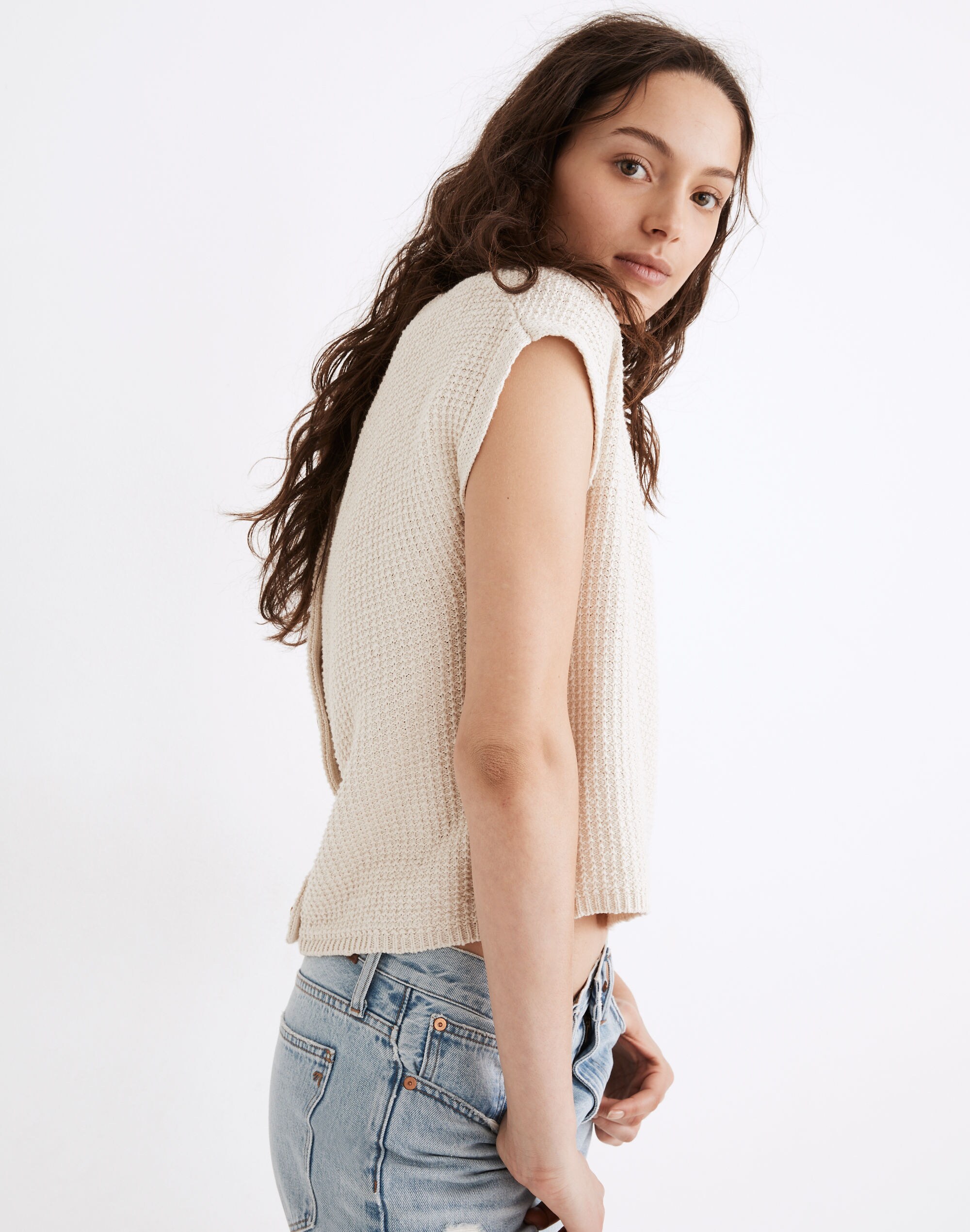 Boatneck Button-Back Sweater Tee