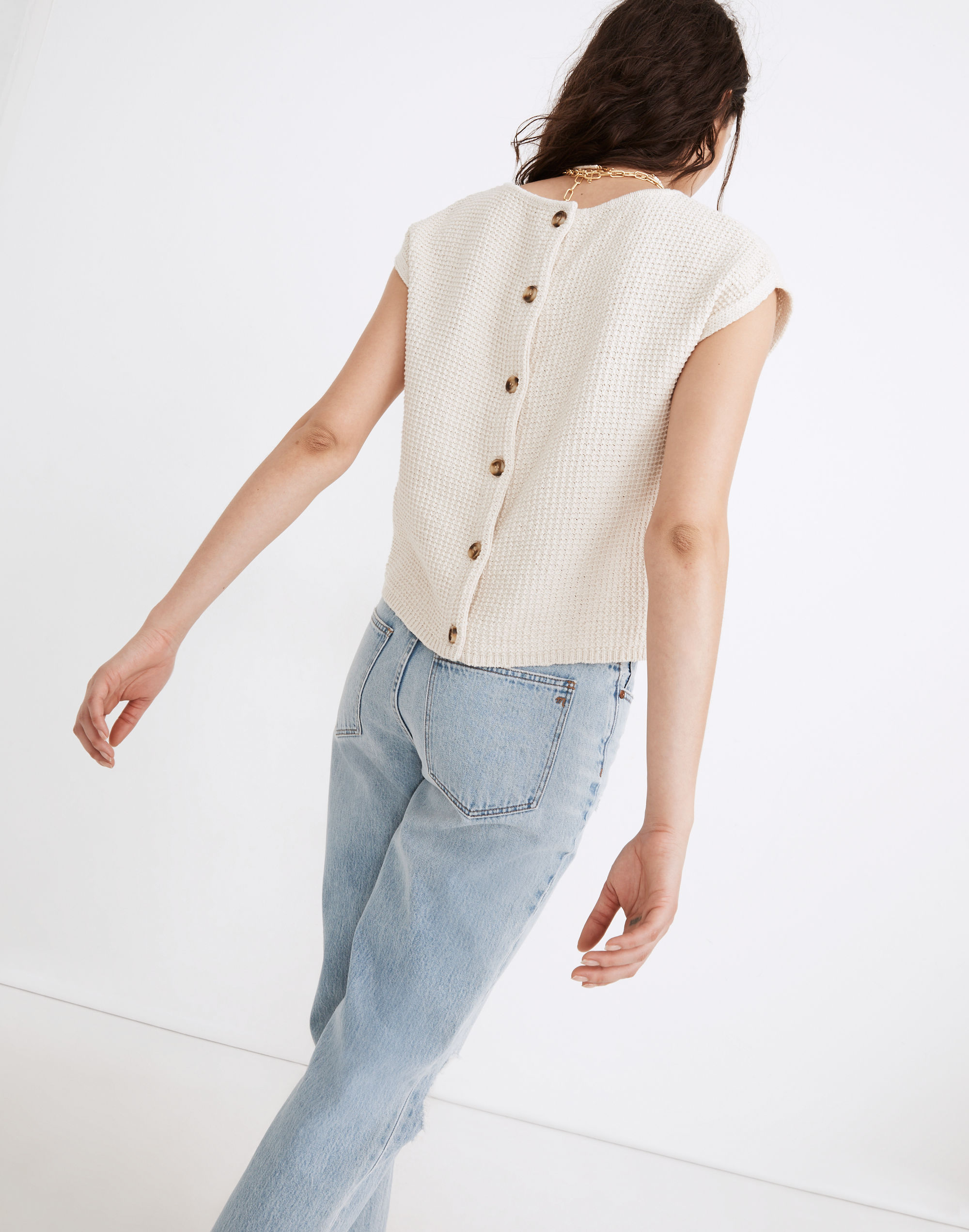 Boatneck Button-Back Sweater Tee