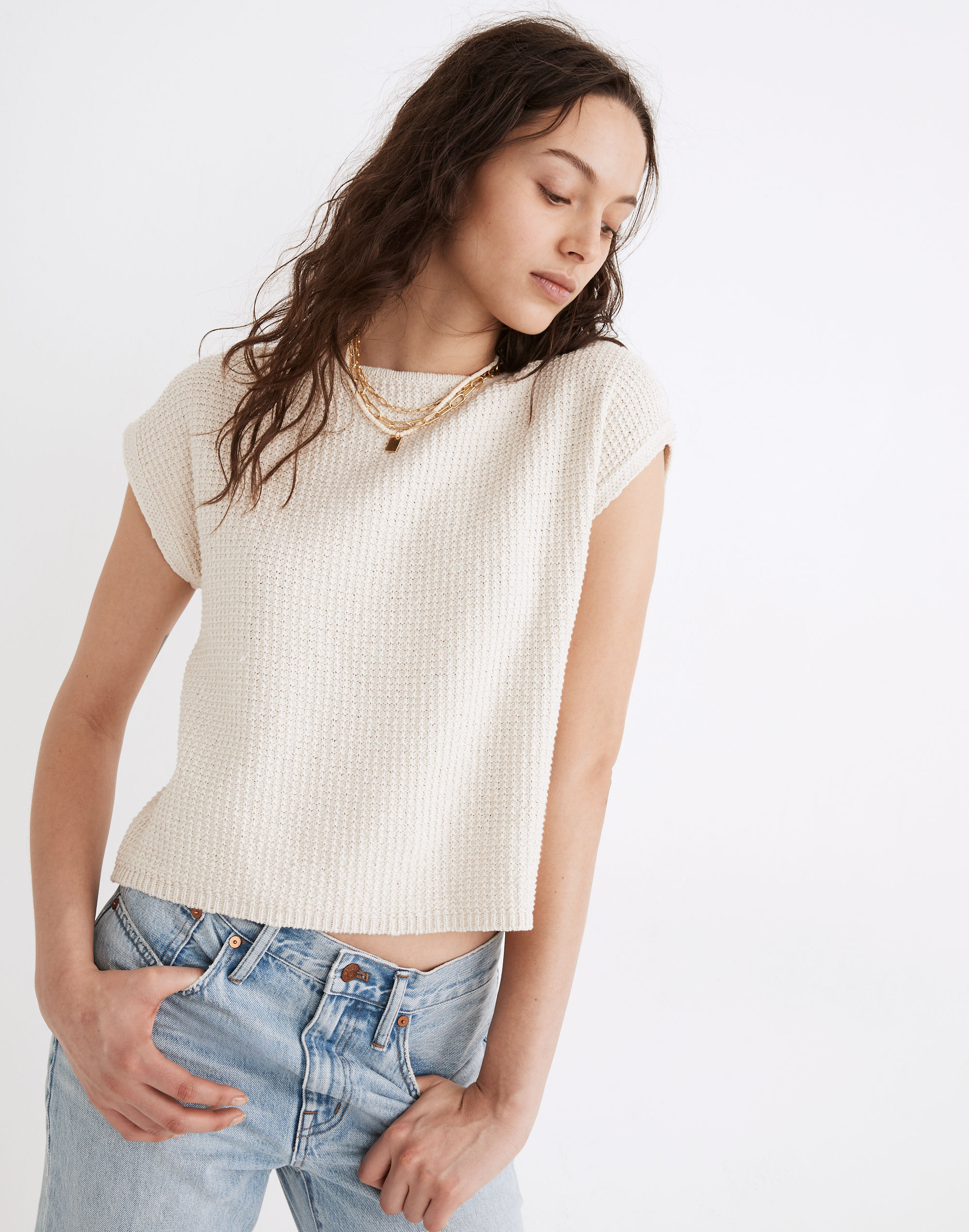 Boatneck Button-Back Sweater Tee