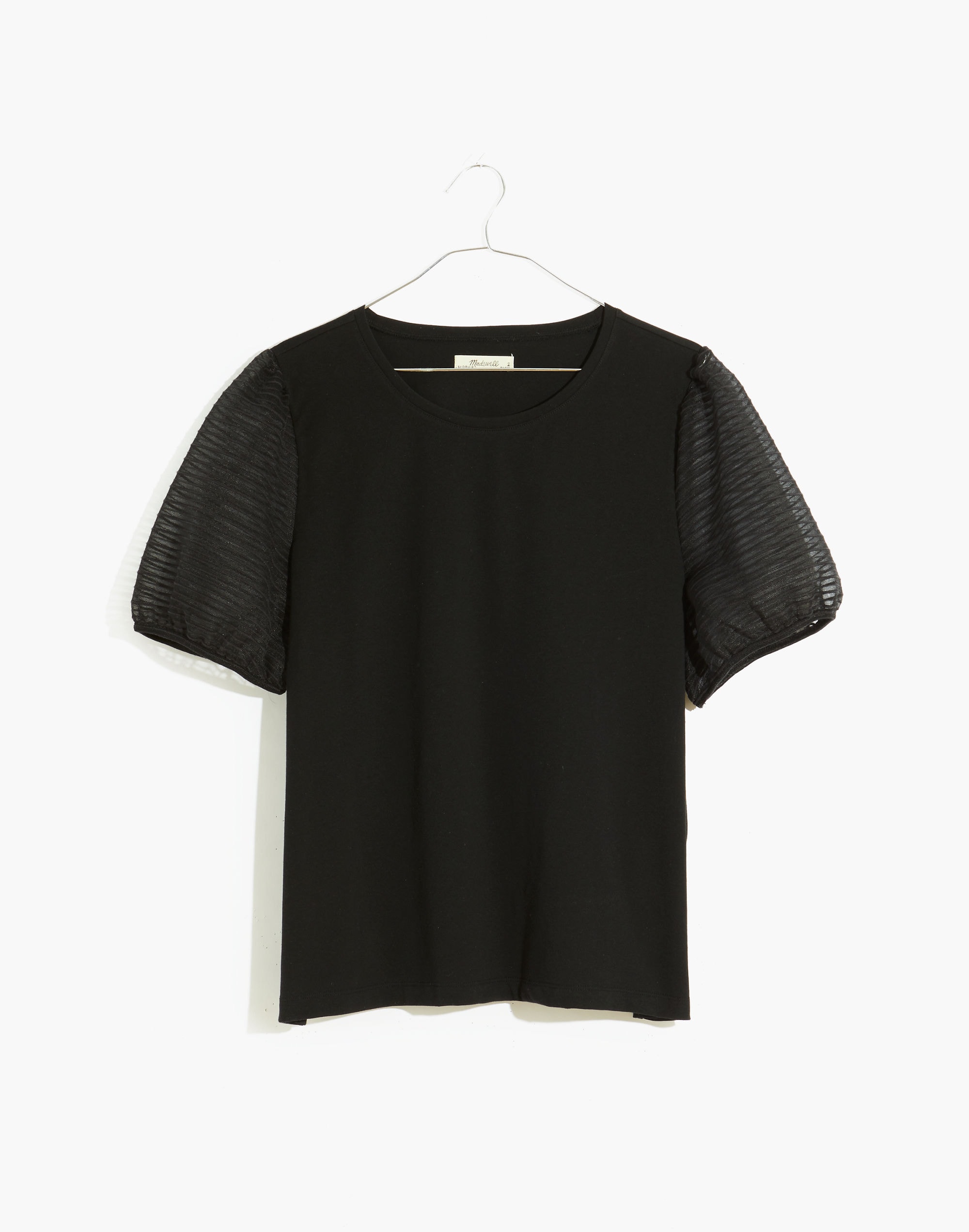 Striped Sheer-Sleeve Knit Top