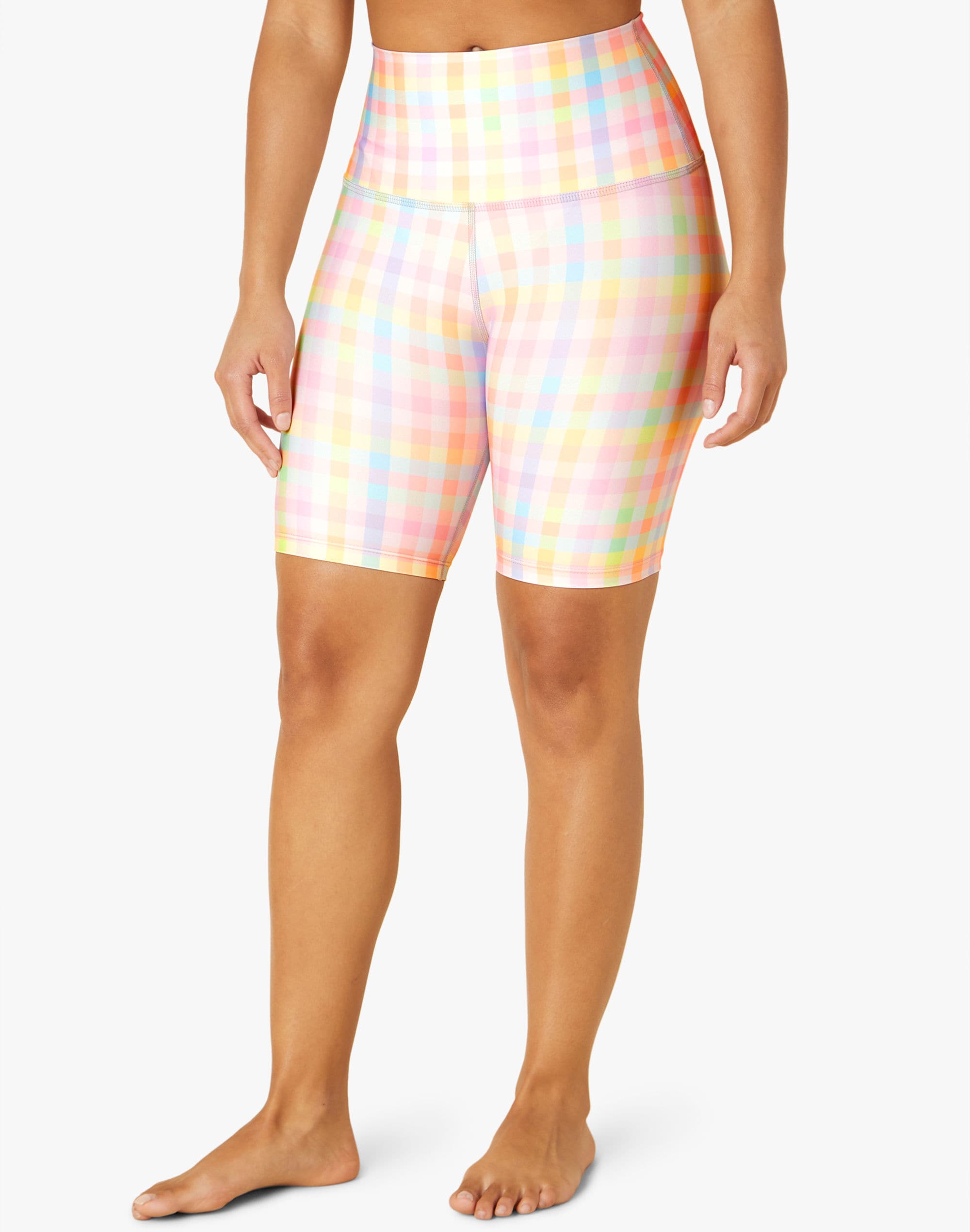 beyond yoga pastel gingham high waisted biker short