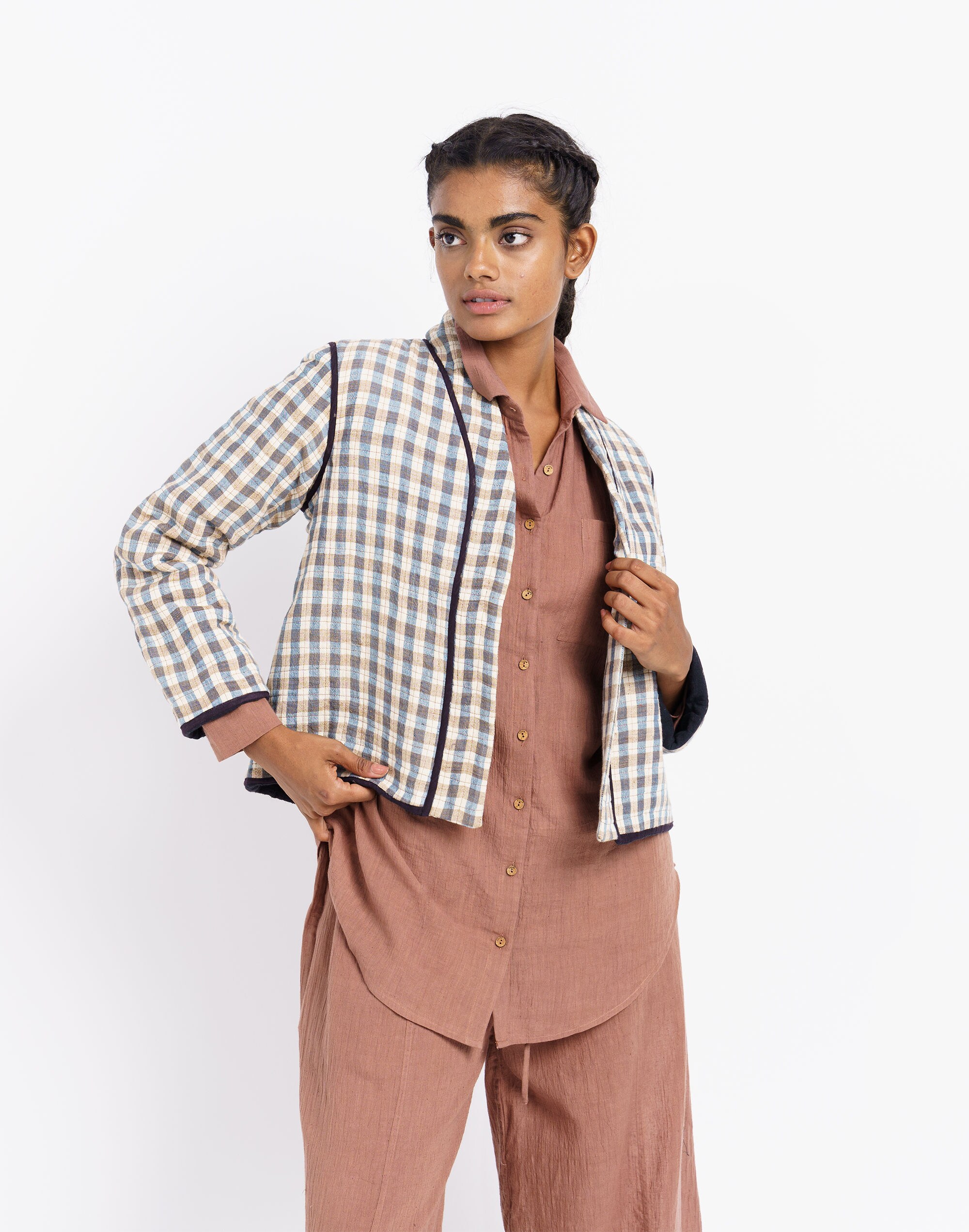 World of Crow Checkered Cropped Chore Jacket