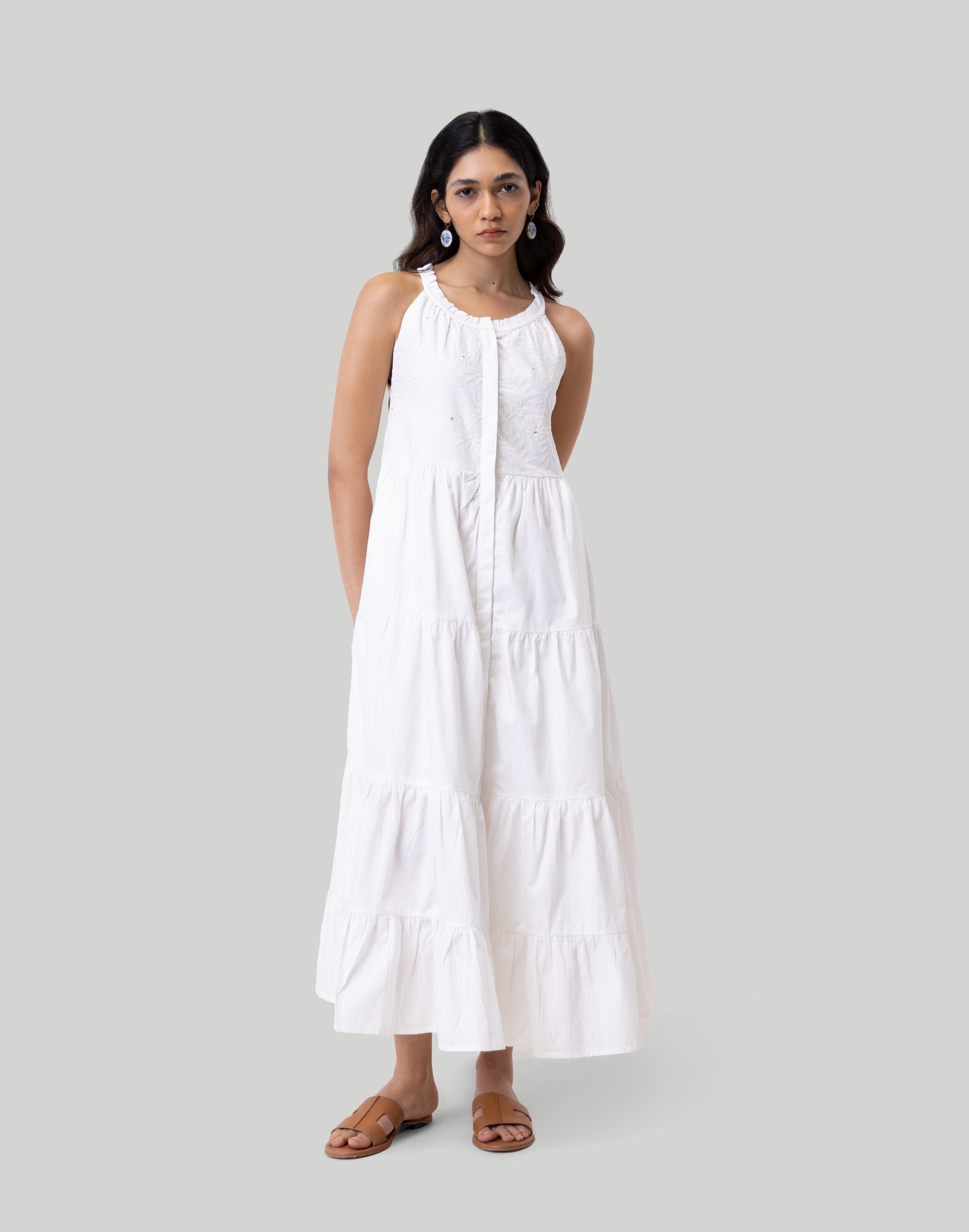 reistor embroidered tiered sleeveless maxi dress