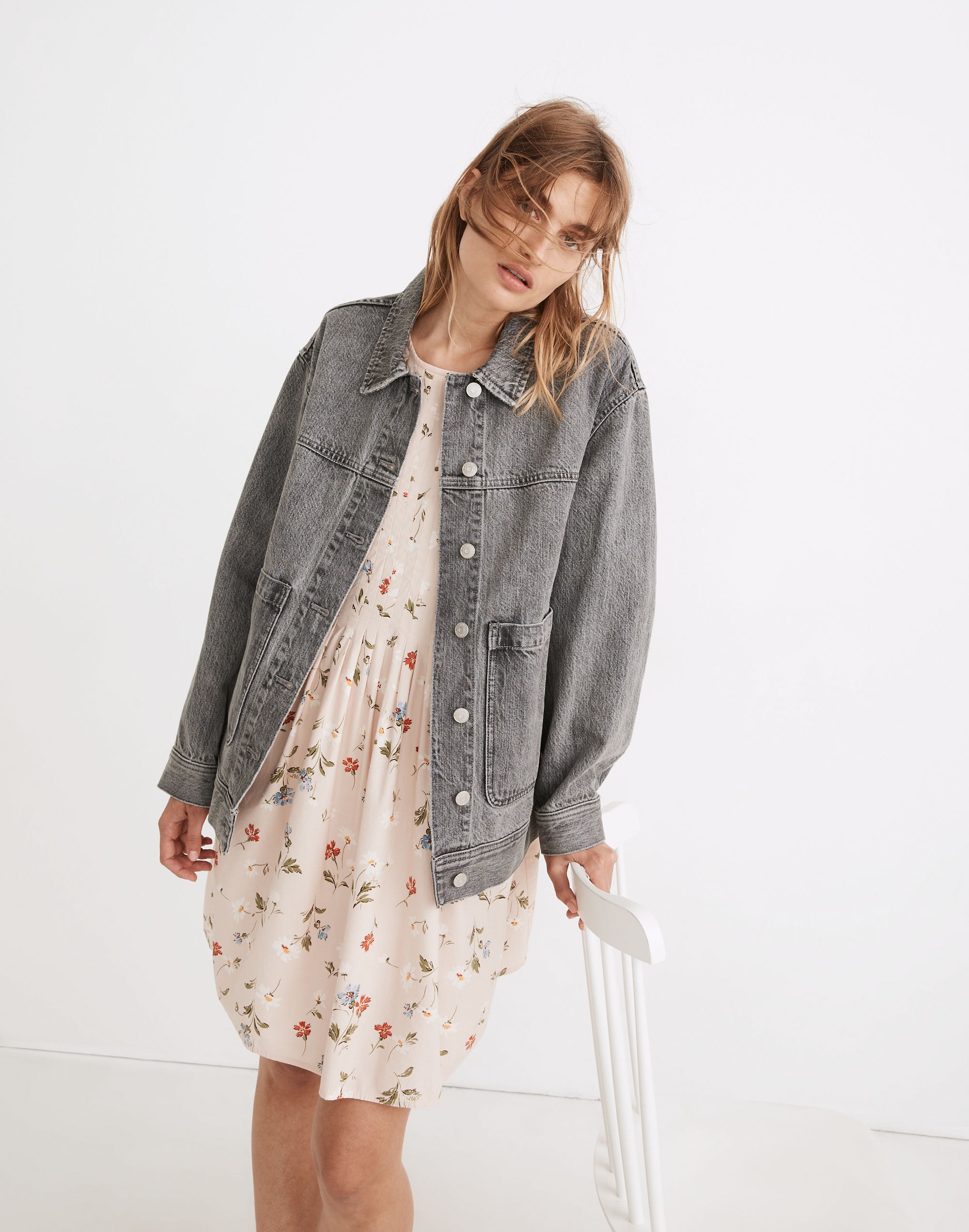 Denim Patch Pocket Trucker Jacket in Noll Wash