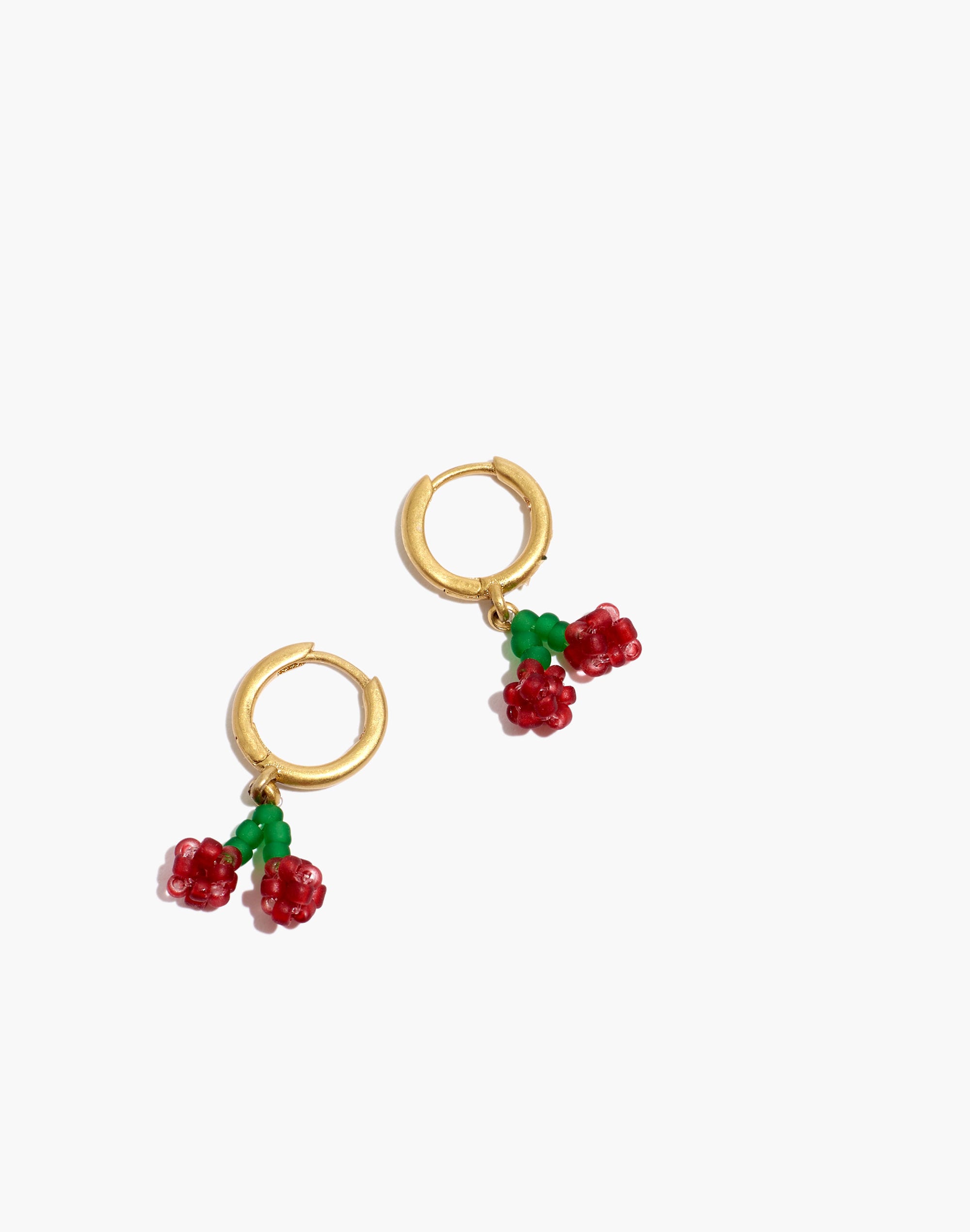 Beaded Cherry Huggie Hoop Earrings