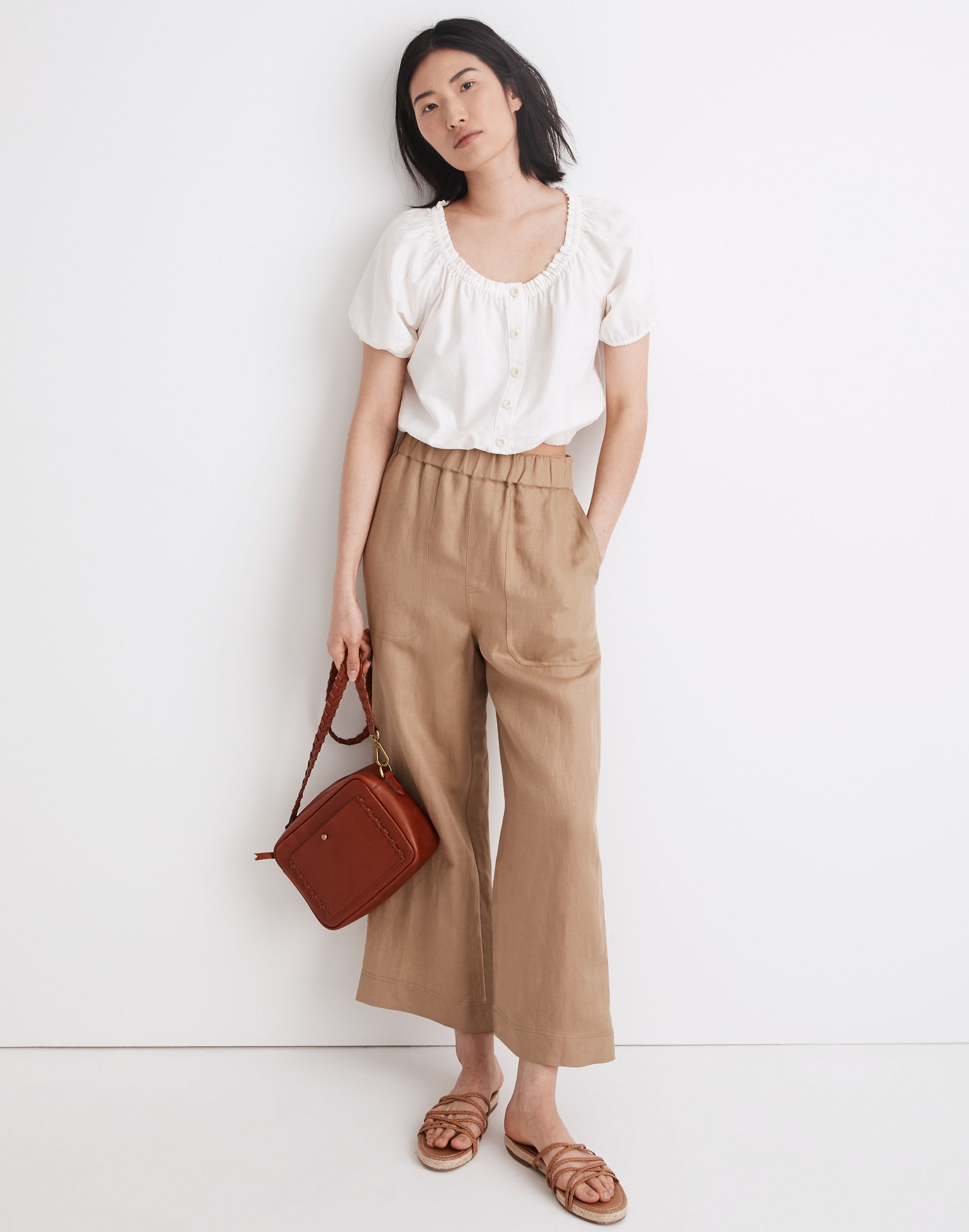 Linen-Blend Huston Pull-On Crop Pants