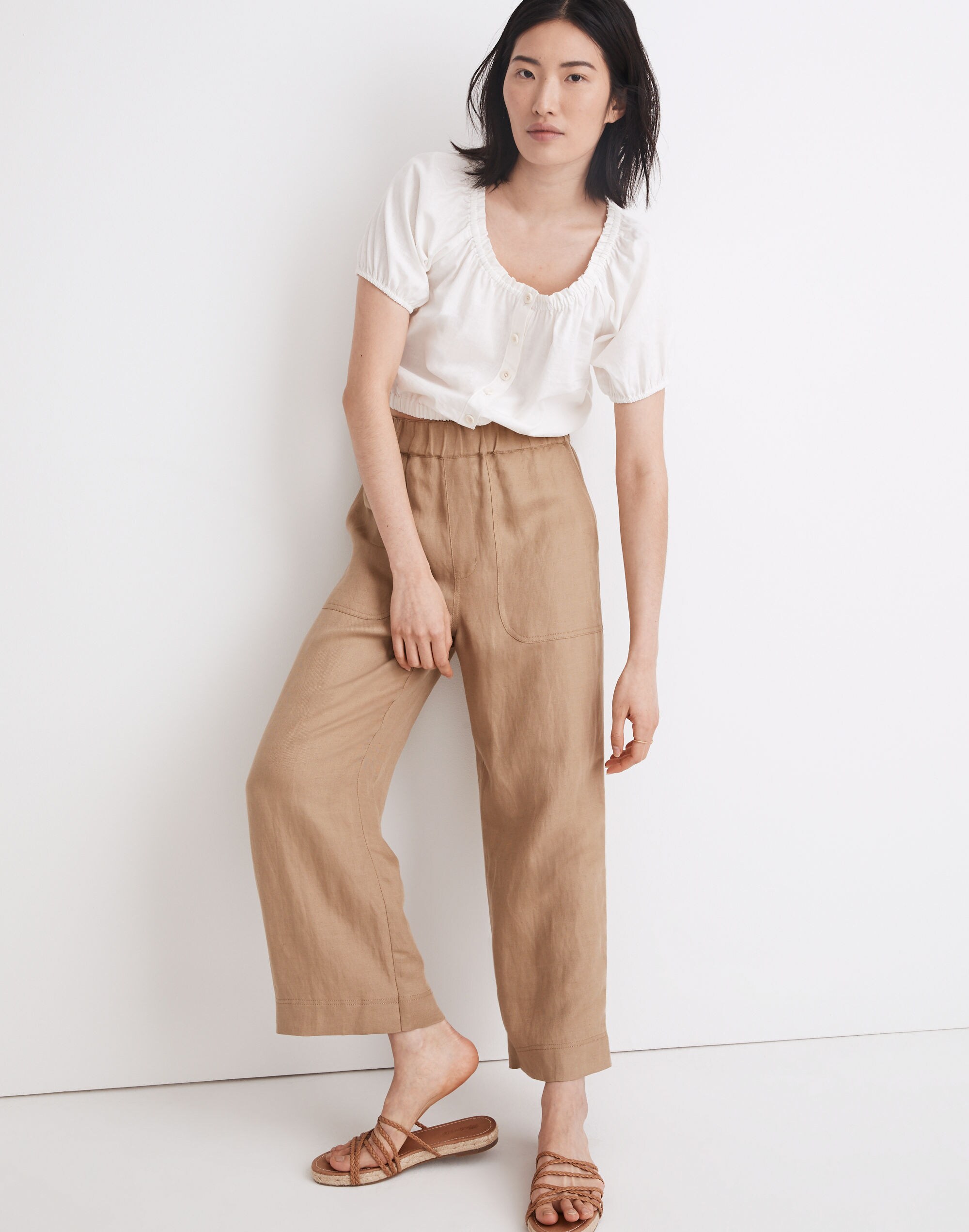 Linen-Blend Huston Pull-On Crop Pants