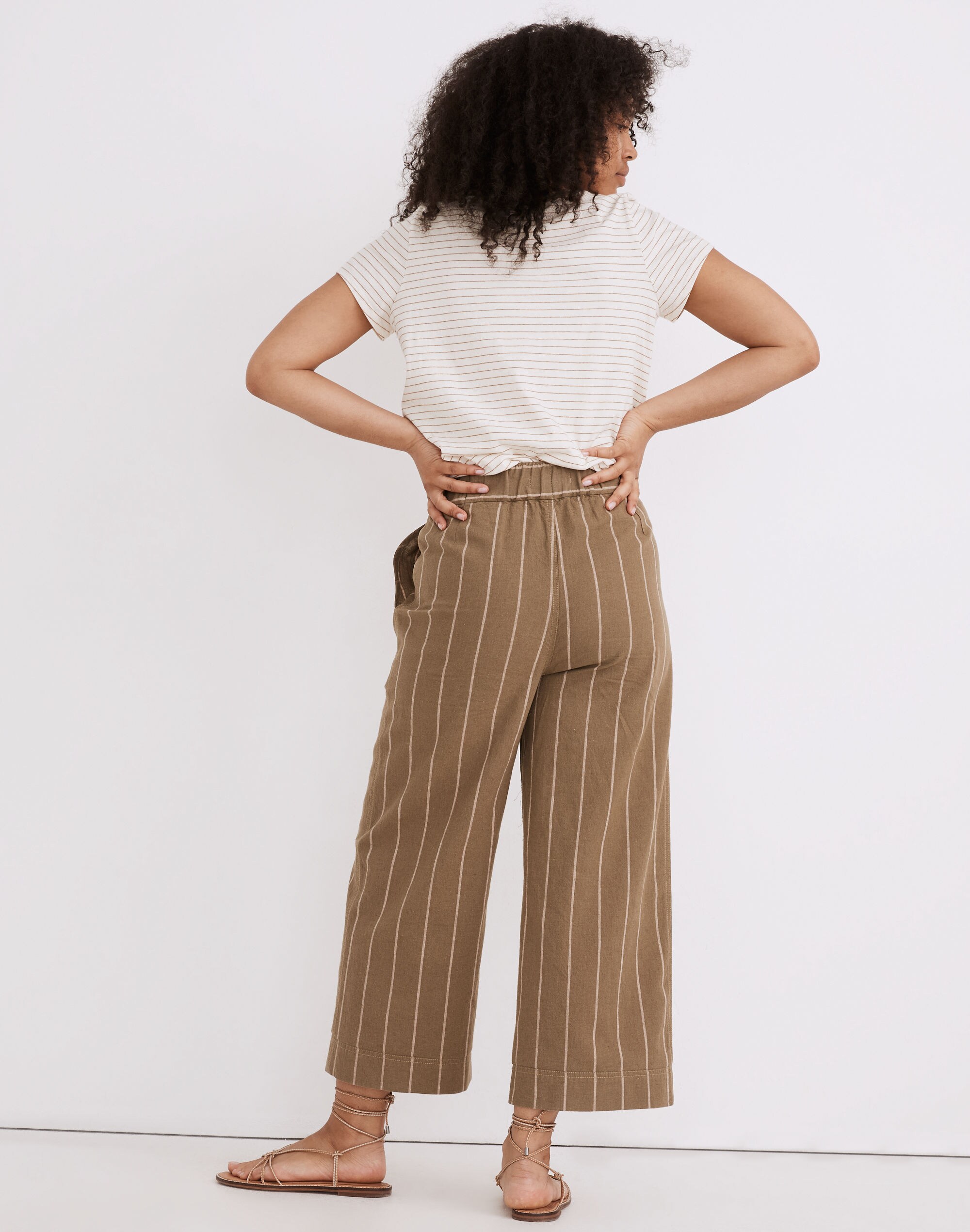 Linen-Cotton Huston Pull-On Crop Pants in Stripe