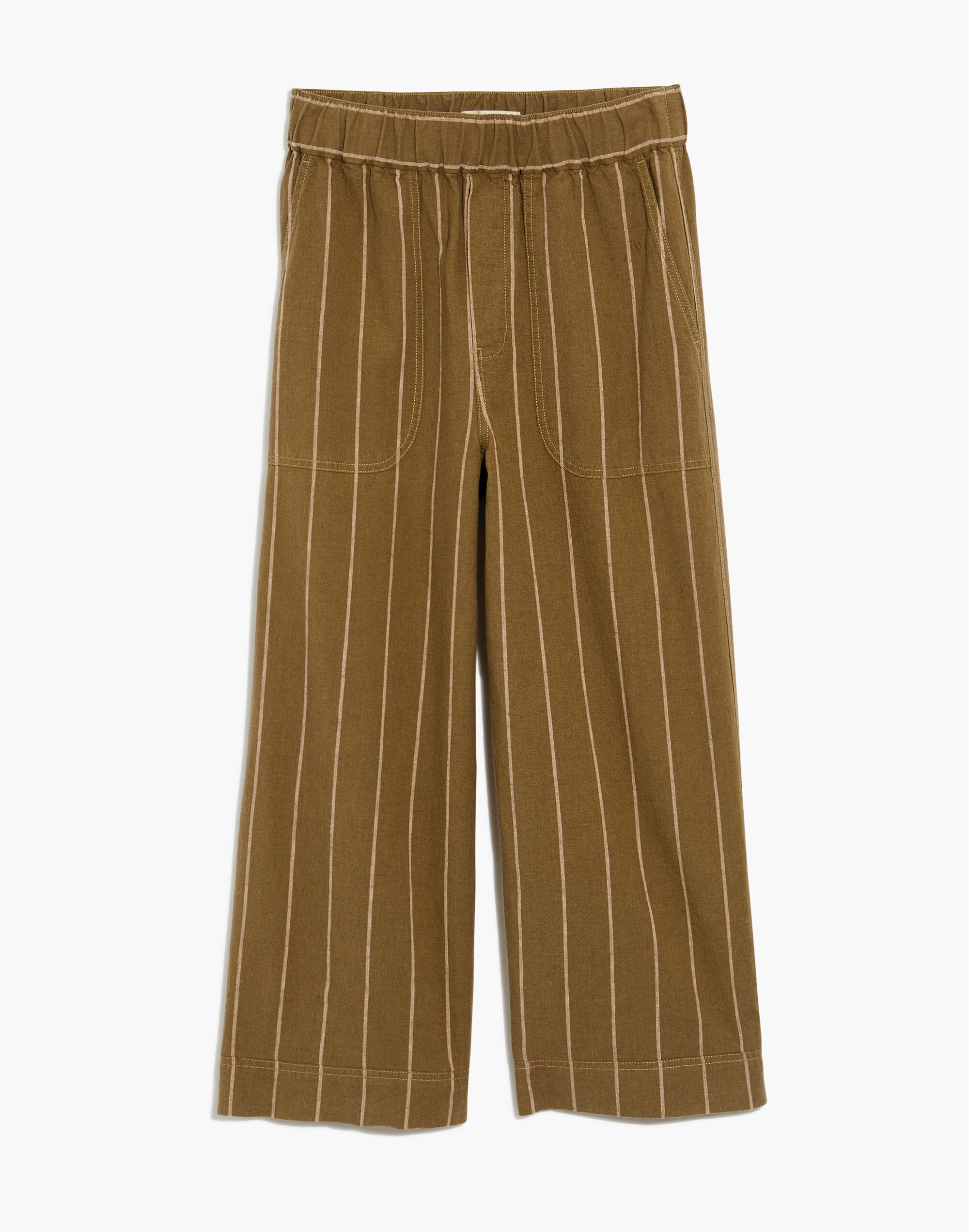 Linen-Cotton Huston Pull-On Crop Pants in Stripe