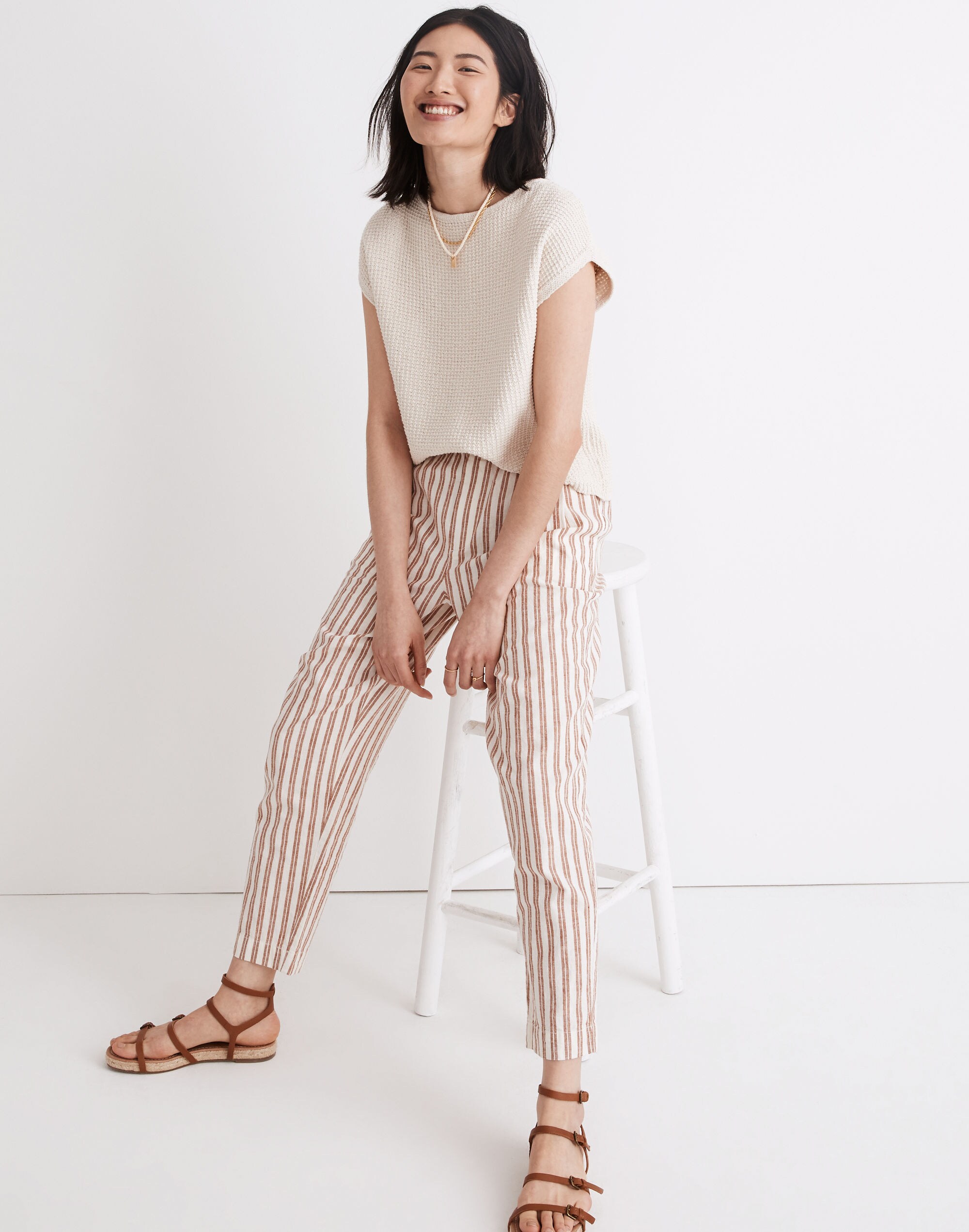 linen-cotton track trousers in stripe