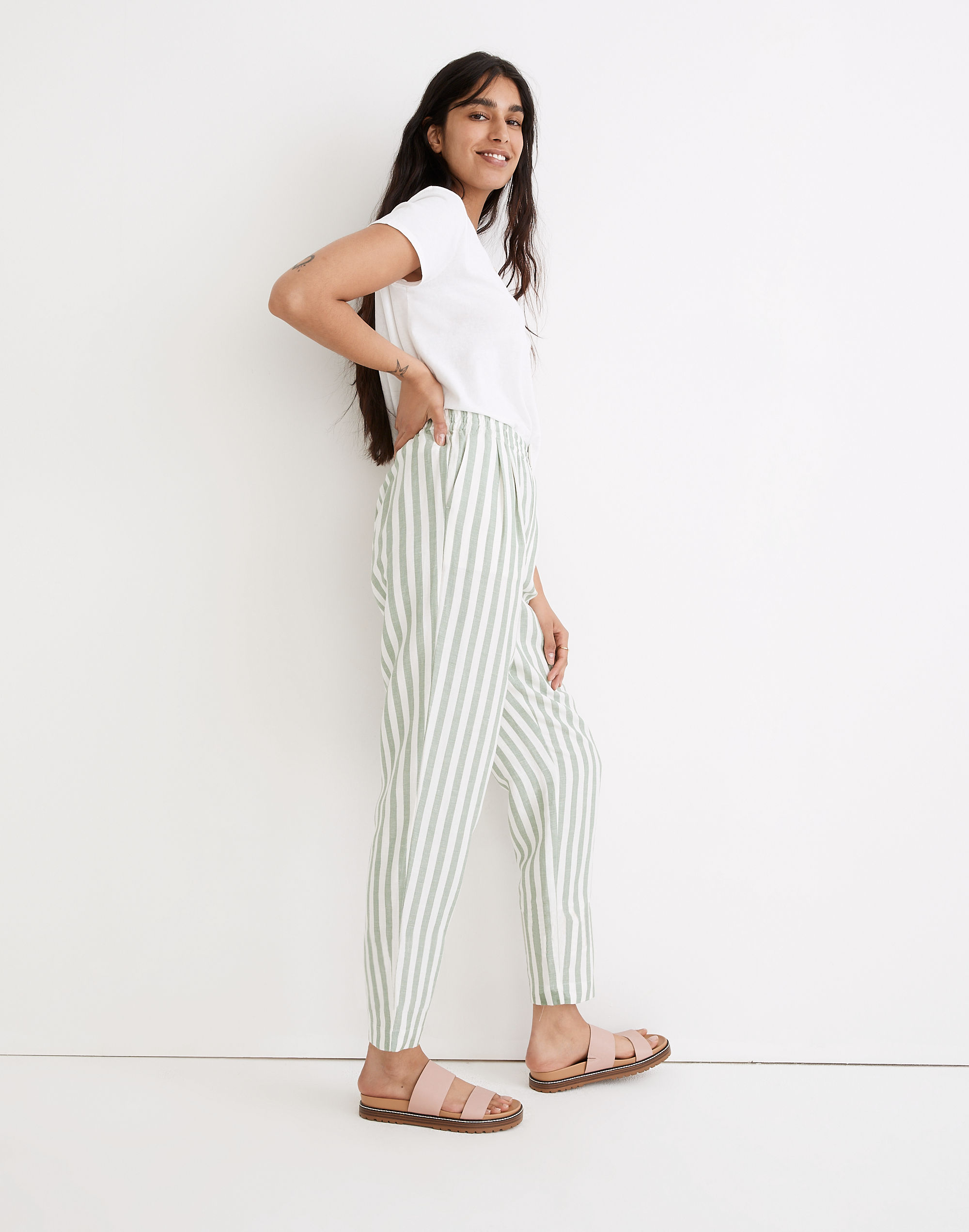 Linen-Cotton Track Trousers in Stripe