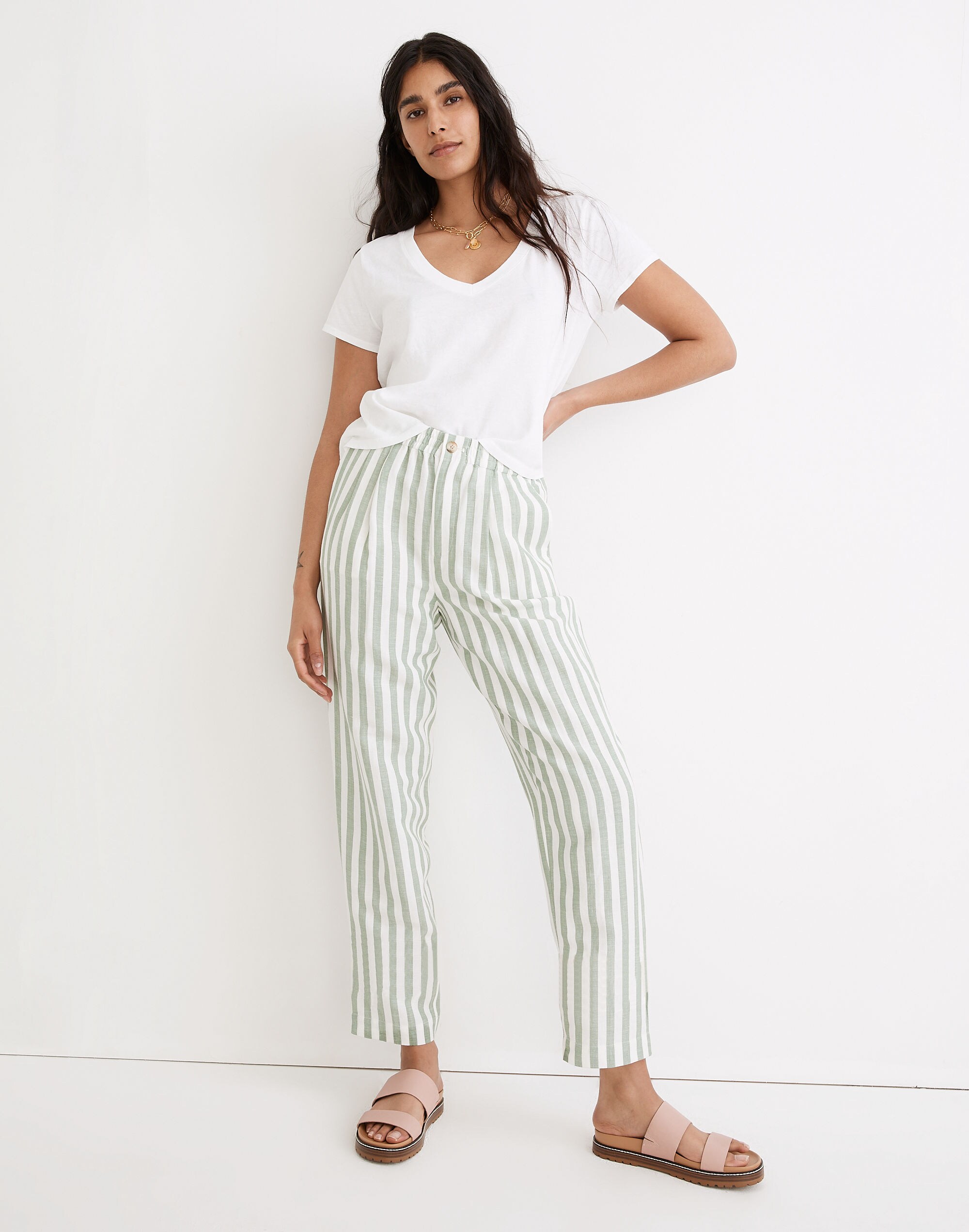 Linen-Cotton Track Trousers in Stripe