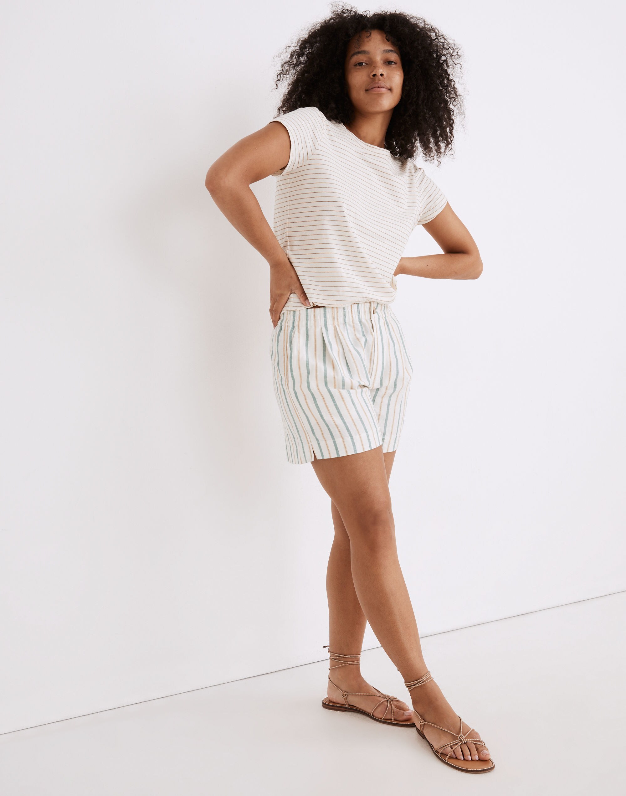 Linen-Blend Track Shorts in Stripe