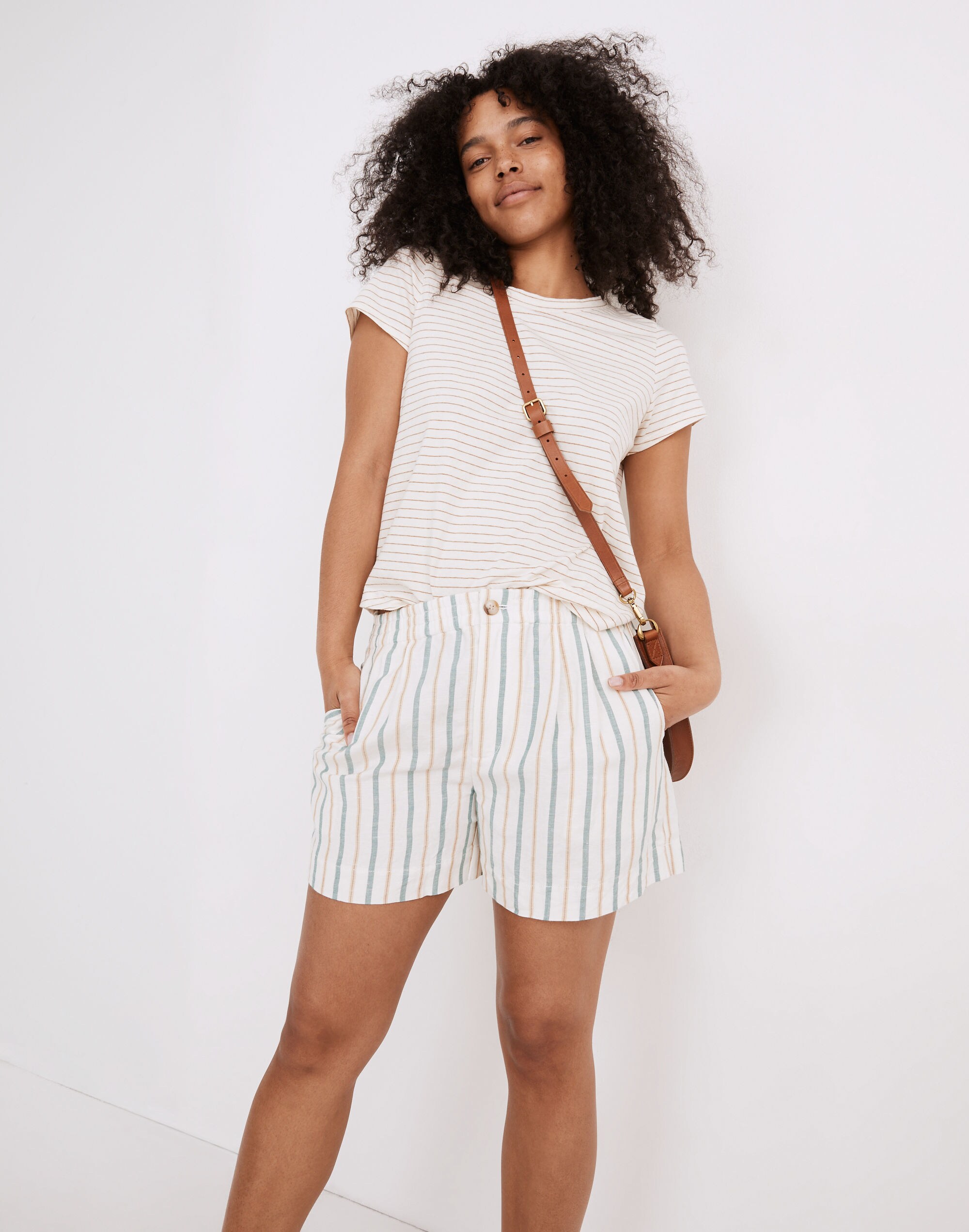 Linen-Blend Track Shorts in Stripe