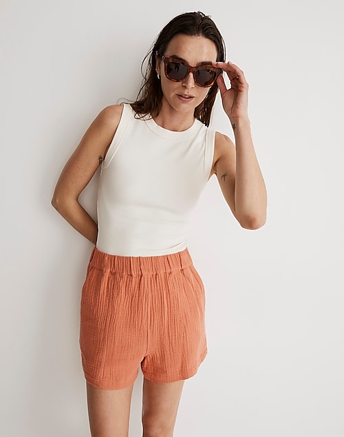 Easy Pull-On Shorts in Lightspun in classic coral image 1