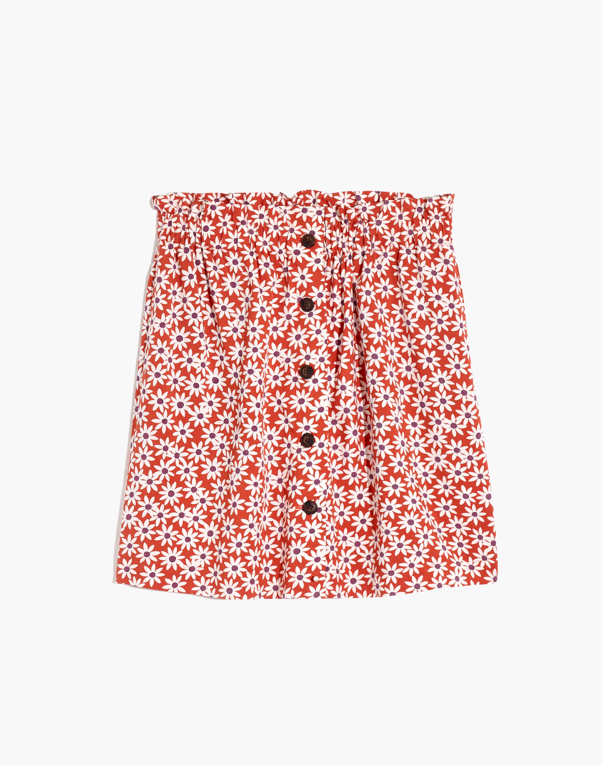Paperbag Button-Front Mini Skirt in Falling Daisies
